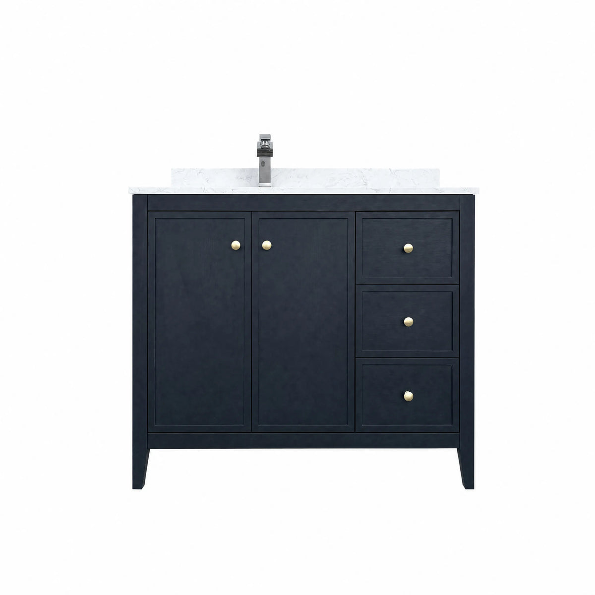 42" Matte Black Bathroom Vanity with Single Sink & Marble Top