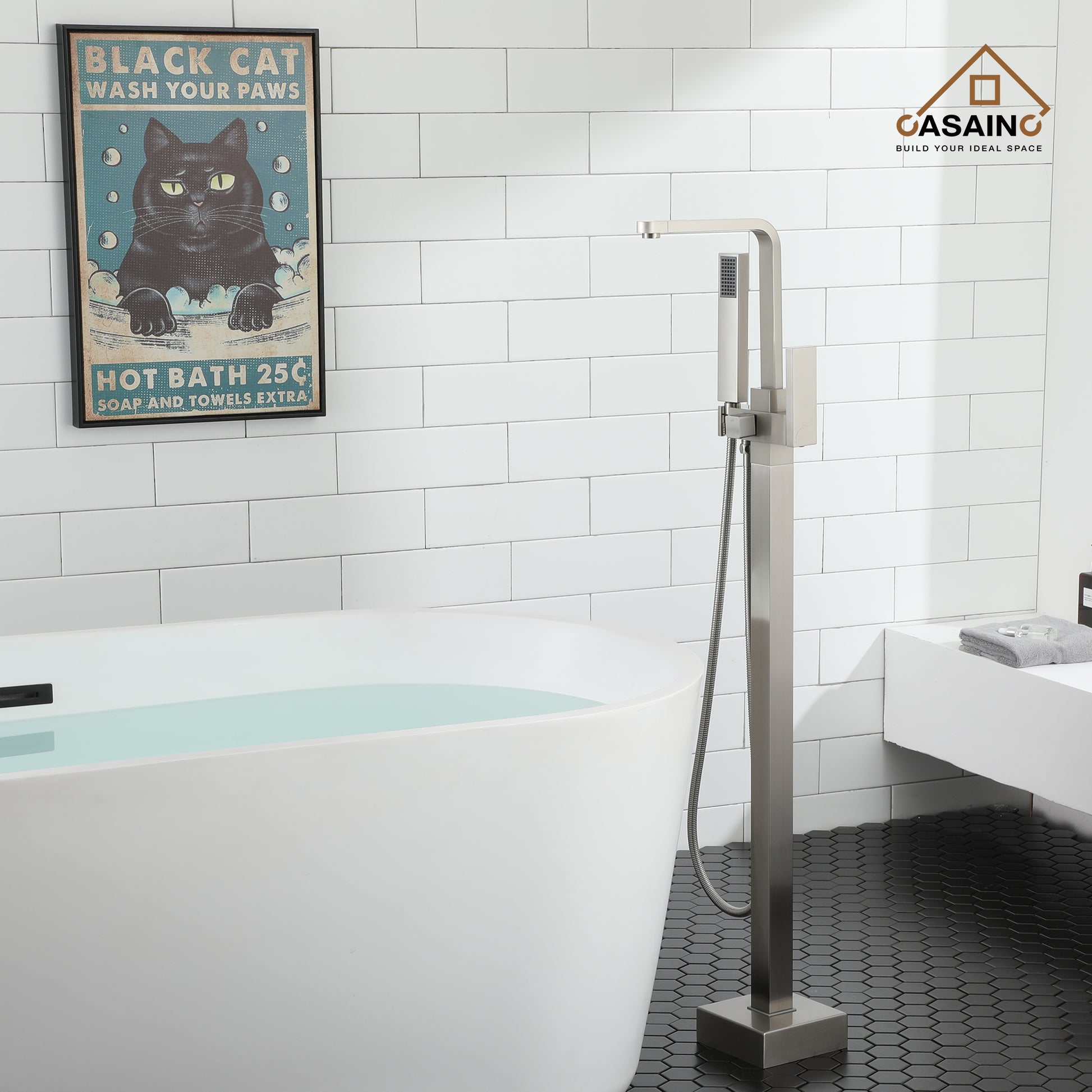Floor Mount Tub Filler with Handheld Shower Head
