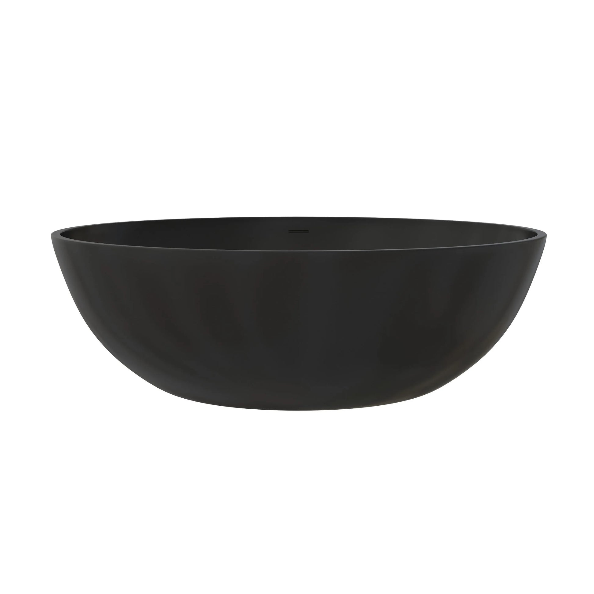 67" Matte Black Oval Solid Surface Freestanding Bathtub with Overflow and Central Drain