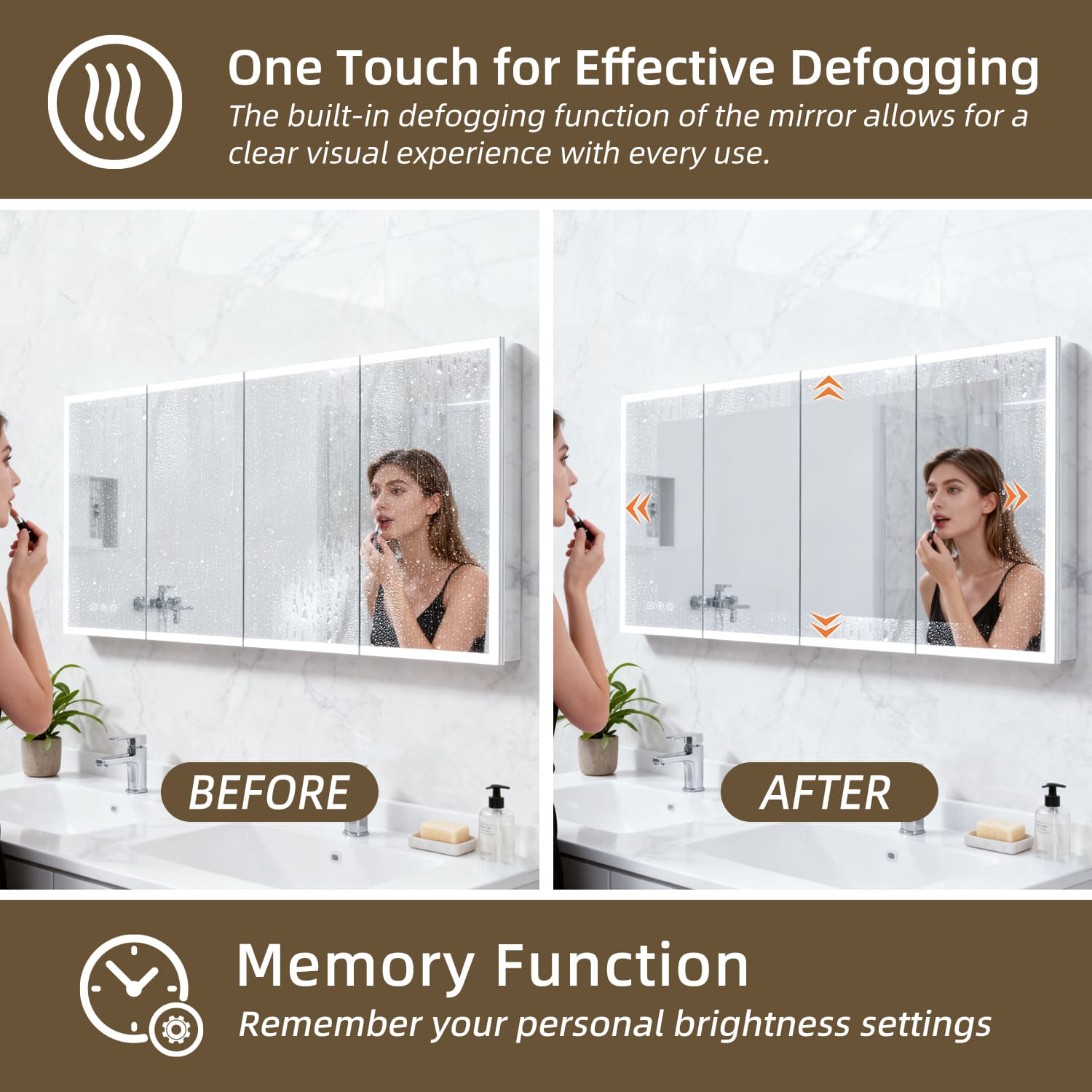 72" x 32" Aluminum Medicine Cabinet with LED Mirror, Anti-Fog, 3 Color Temperatures