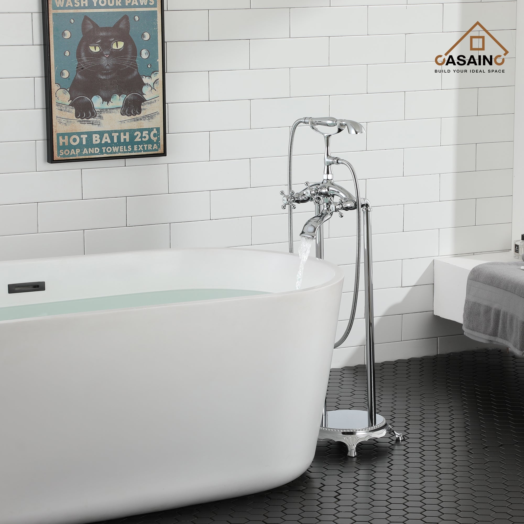 Clawfoot Freestanding Tub Faucet with Triple Handle and Hand Shower