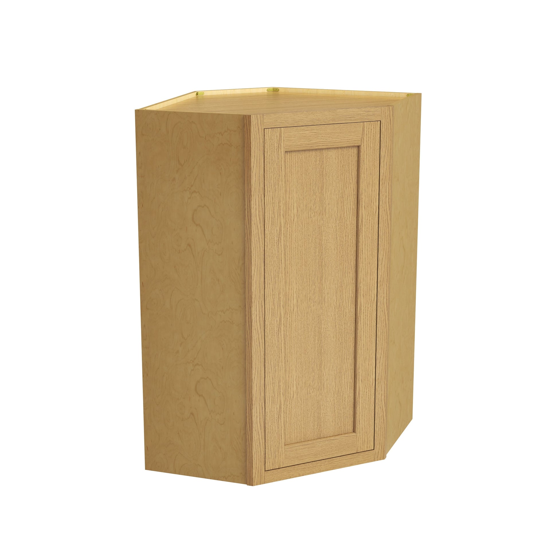 Inset Hazelnut Oak RTA 25.5"W x 18-42"H x 13.5"D 4-Size Diagonal Corner Wall Cabinet with 2-3 Shelves