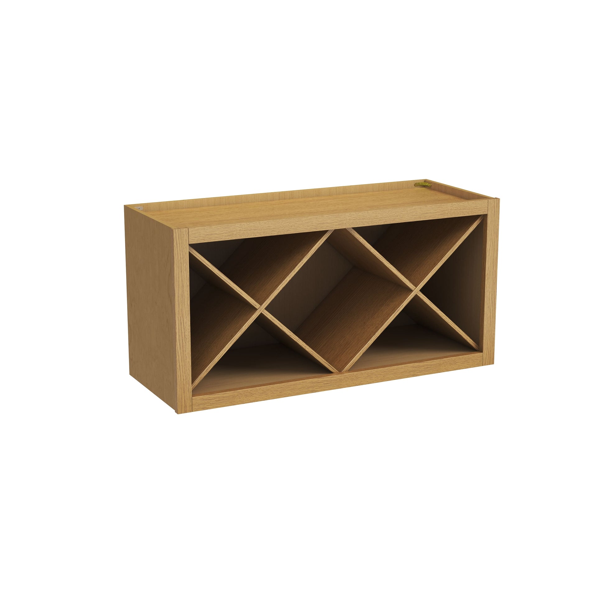 Inset Hazelnut Oak RTA 30-36"W x 15-18"H x 13.5"D 4-Size X-Shaped Wine Grid Wall Rack Cabinet