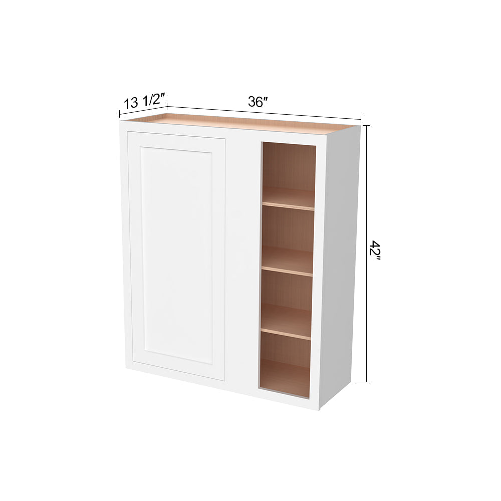 Inset Origami White RTA 36"W x 30-42"H x 13.5"D 3-Size Blind Corner Wall Cabinet with 2-3 Shelves