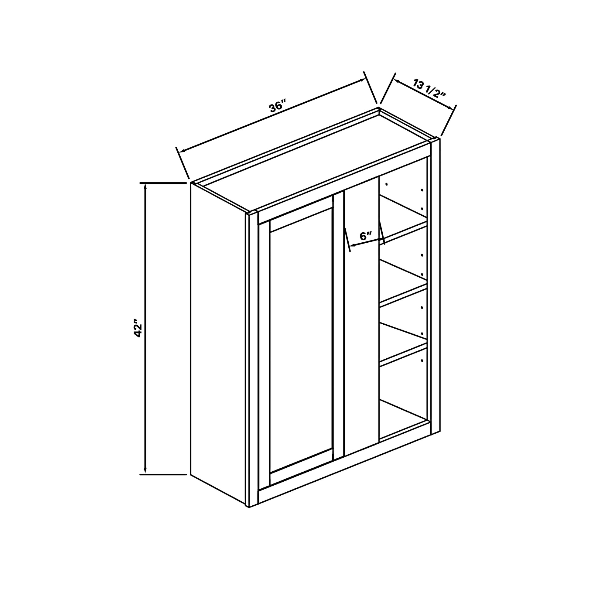 Inset Origami White RTA 36"W x 30-42"H x 13.5"D 3-Size Blind Corner Wall Cabinet with 2-3 Shelves