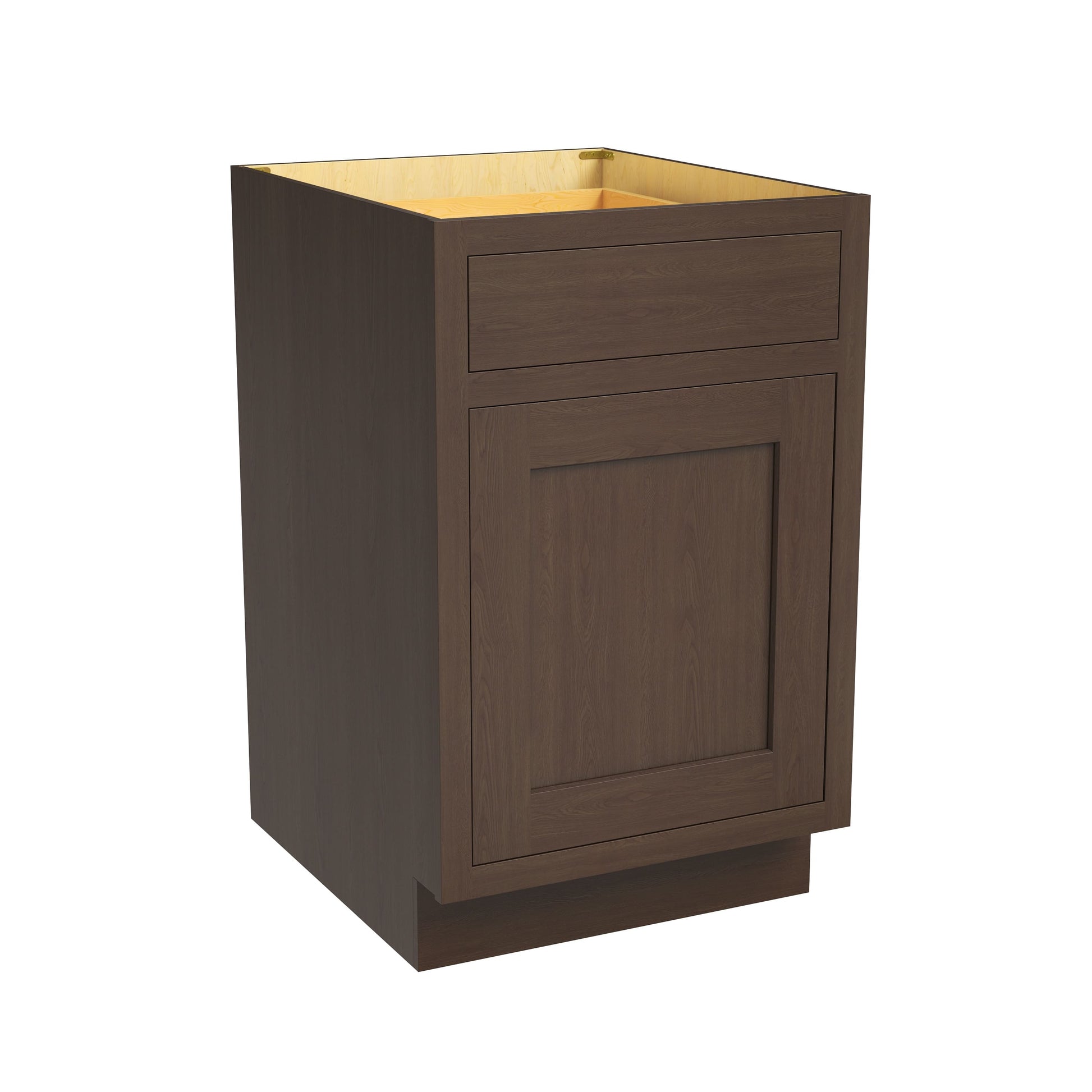 Inset Truffle Brown RTA 12-21"W x 34.5"H x 25"D 4-Size Single Drawer Base Cabinet with 1 Door