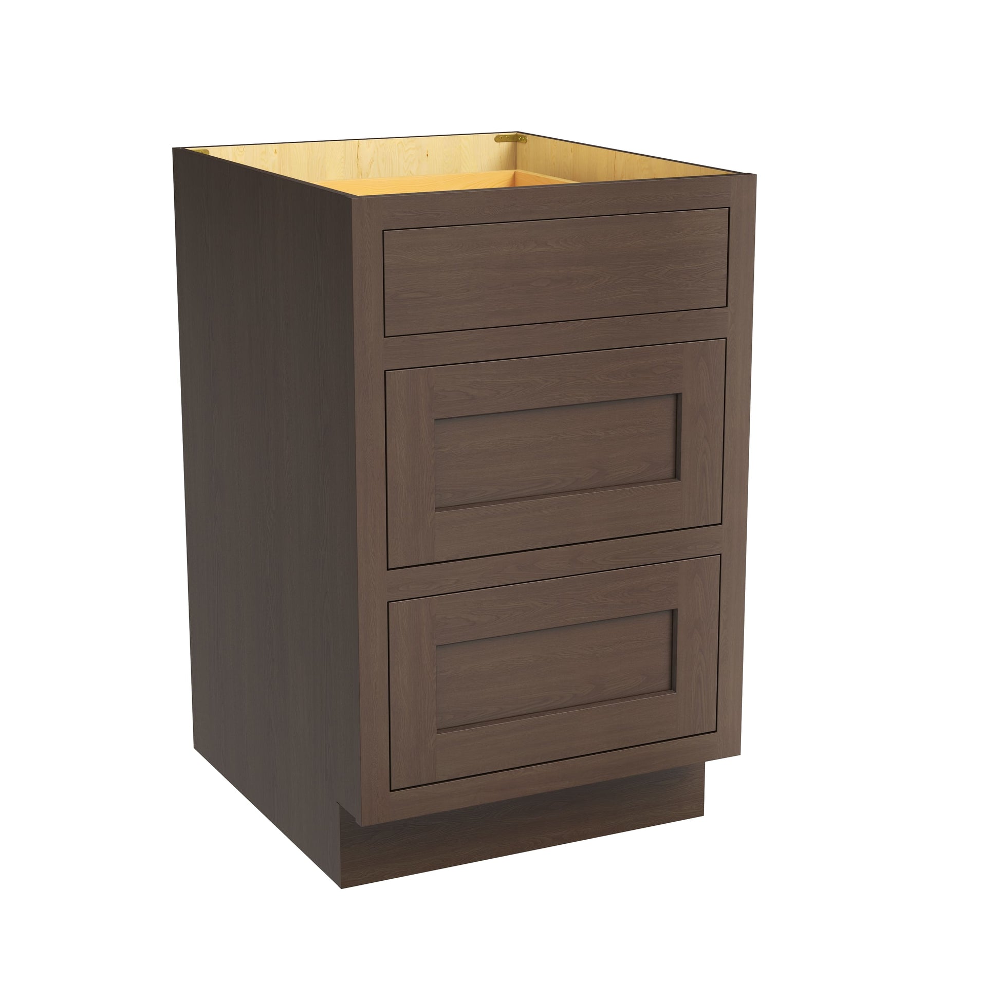 Inset Truffle Brown RTA 12-36"W x 34.5"H x 25"D 9-Size Base Cabinet with 3 Drawers