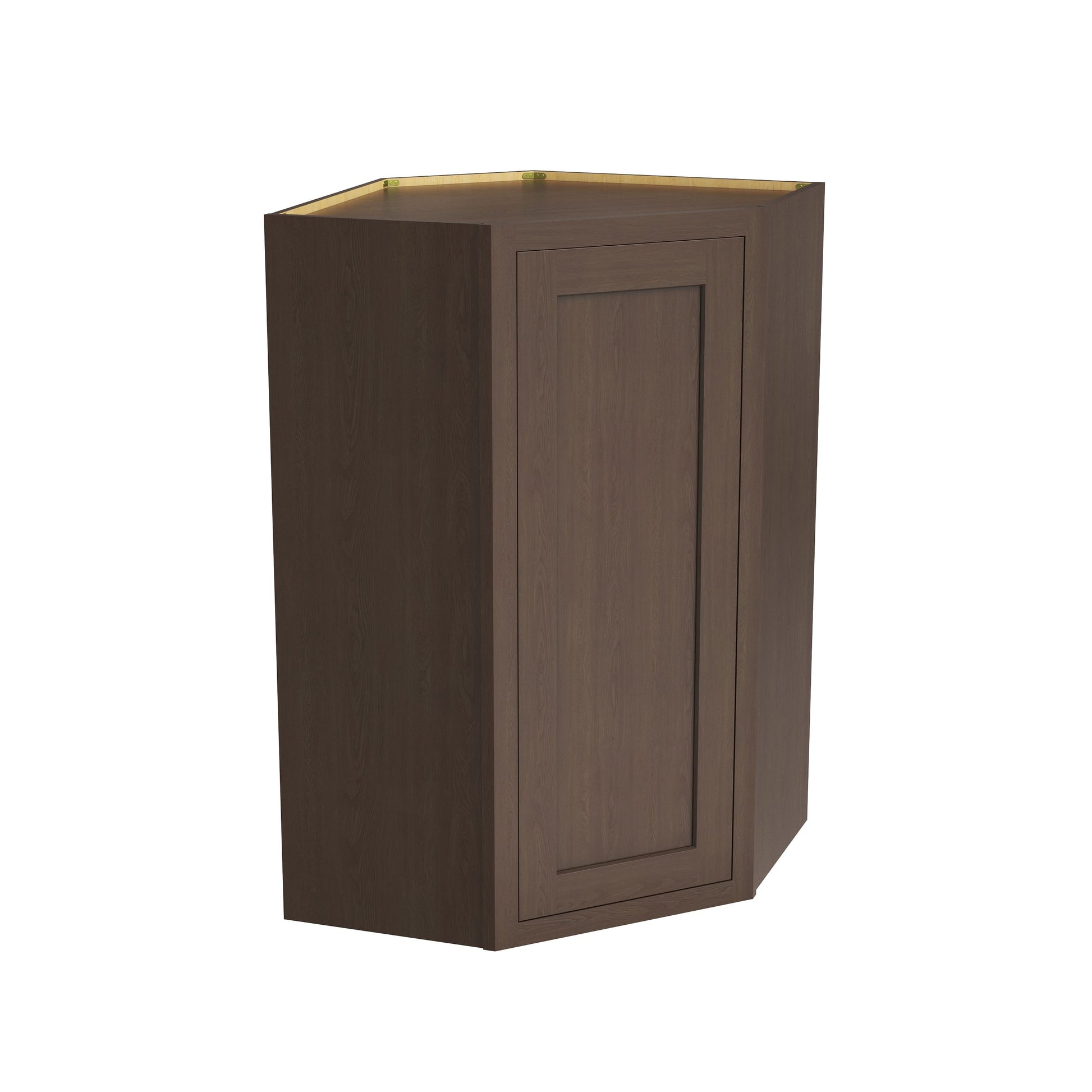 Inset Truffle Brown RTA 25.5"W x 18-42"H x 13.5"D 4-Size Diagonal Corner Wall Cabinet with 2-3 Shelves