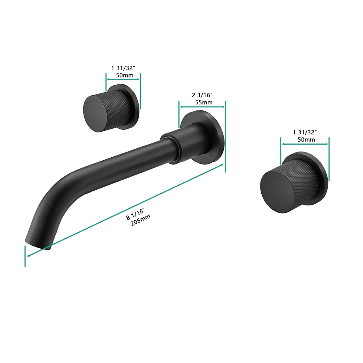 Matte Black 2-Handle Wall-Mounted Bathroom Basin Faucet with 360° Swivel Spout
