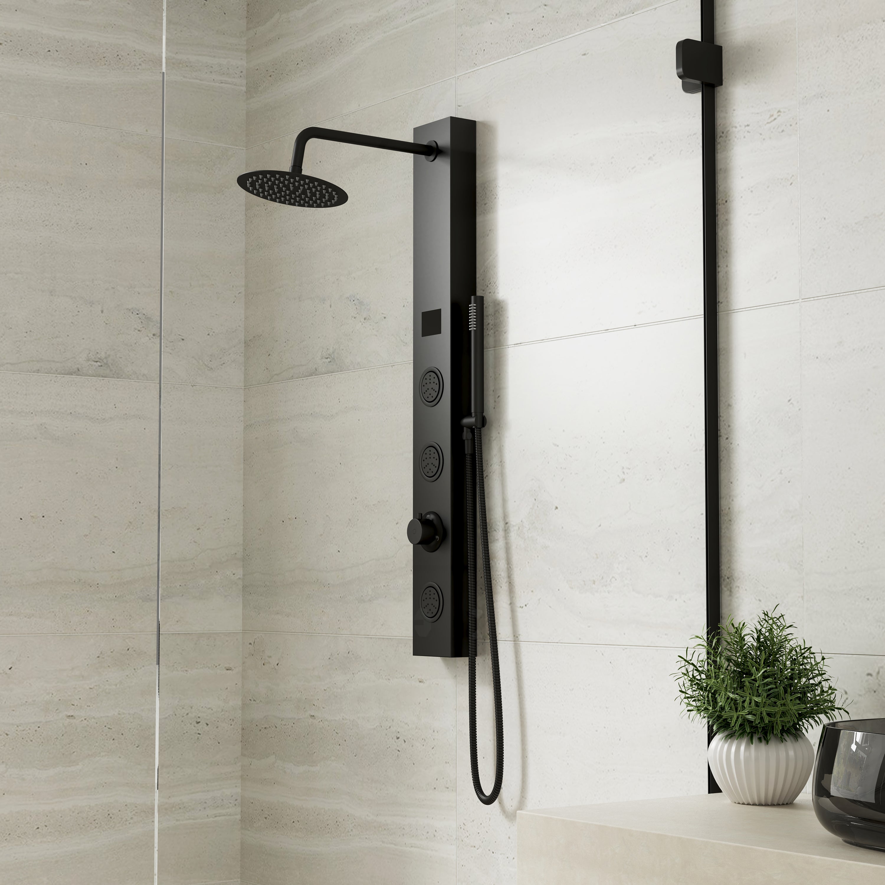 8" Shower System with Rainfall, Body Jets & Digital Temperature Display