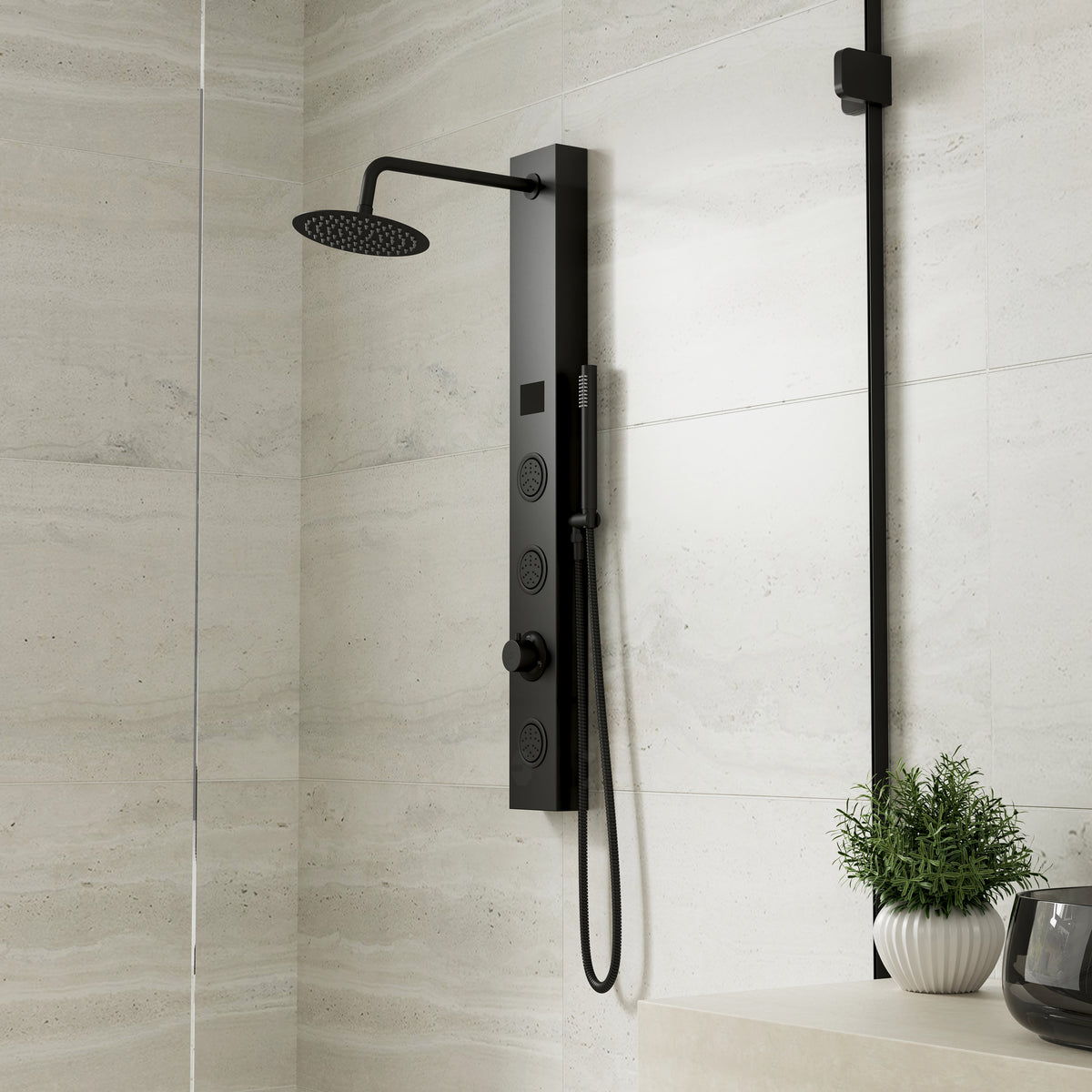 8" Shower System with Rainfall, Body Jets & Digital Temperature Display