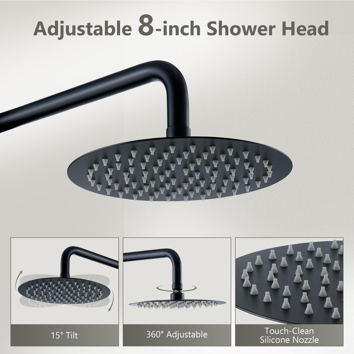 8" Shower System with Rainfall, Body Jets & Digital Temperature Display