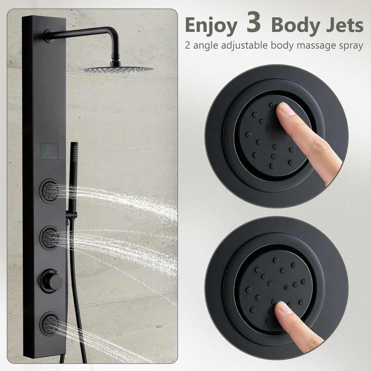 8" Shower System with Rainfall, Body Jets & Digital Temperature Display