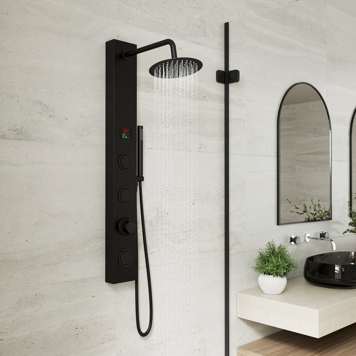 8" Shower System with Rainfall, Body Jets & Digital Temperature Display