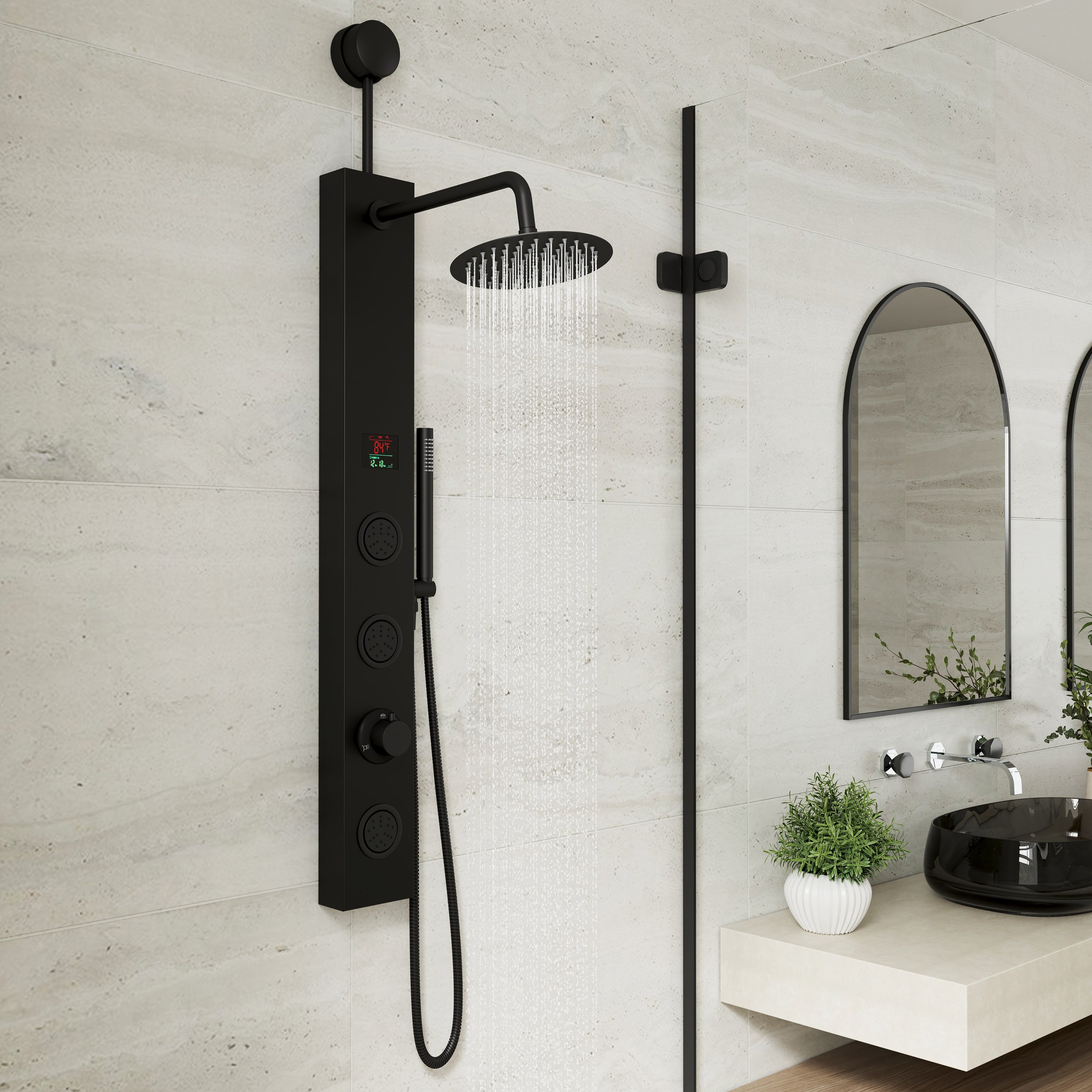 8" Shower System with Rainfall, Body Jets & Digital Temperature Display