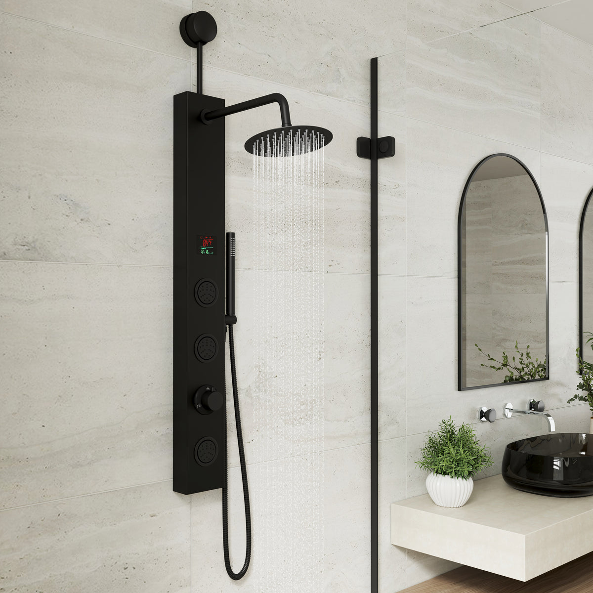 8" Shower System with Rainfall, Body Jets & Digital Temperature Display