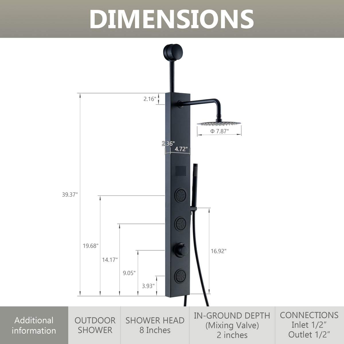 8" Shower System with Rainfall, Body Jets & Digital Temperature Display