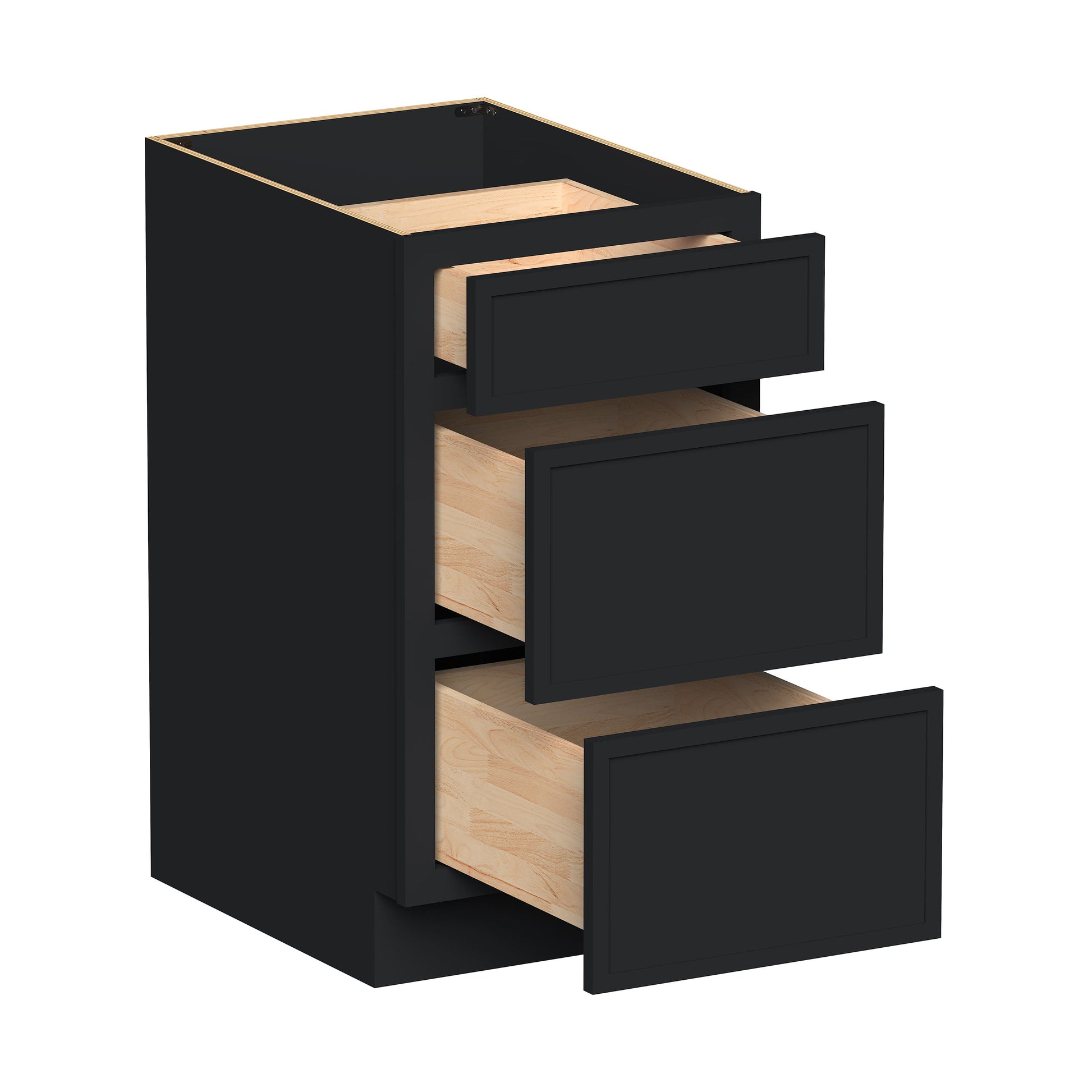 Slim Ebony Black Shaker RTA 12"-36"W x 34.5"H x 24"D 9-Size Drawer Base Cabinet with 3 Drawers