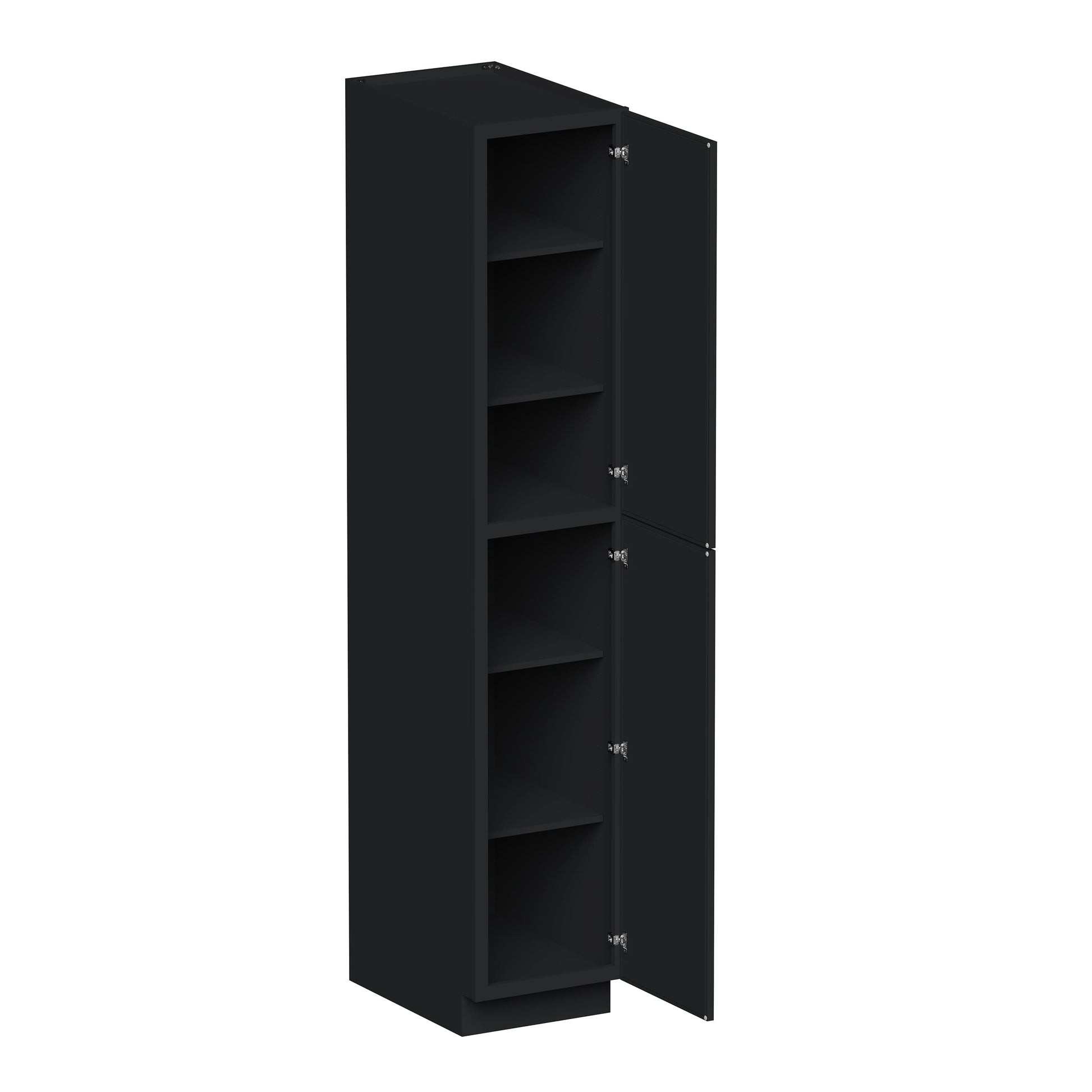 Slim Ebony Black Shaker RTA 18"W x 84"/90“/96”H x 27"D Tall Pantry Cabinet with 2 Doors and Shelves