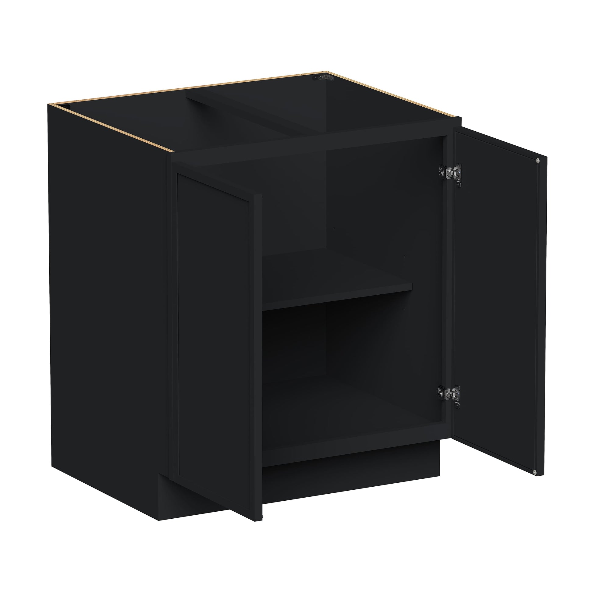 Slim Ebony Black Shaker RTA 24"-36"W x 34.5"H x 24"D 5-Size Full Height Door Base Cabinet with 2 Doors