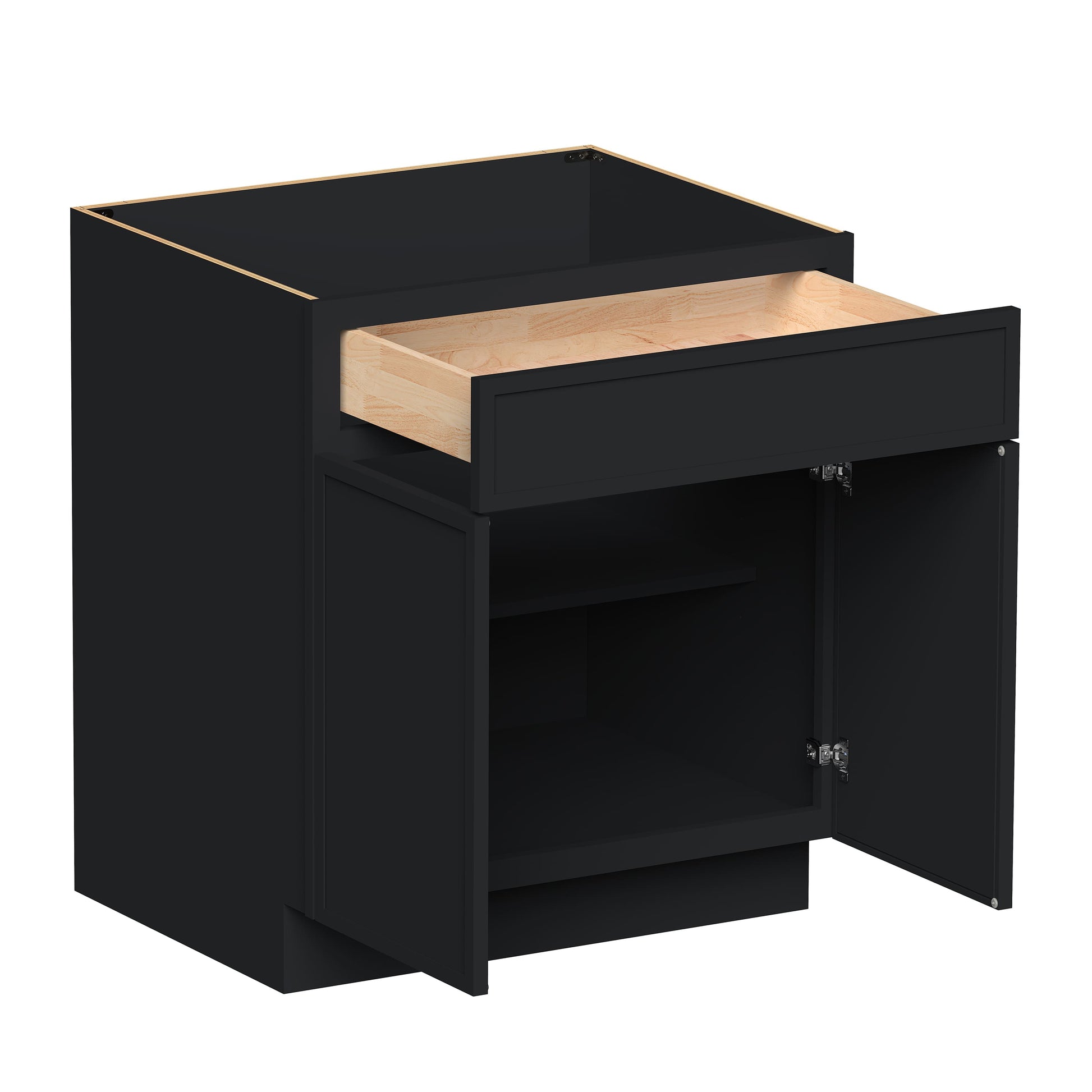Slim Ebony Black Shaker RTA 24"/27"/30"W x 34.5"H x 24"D Standard Base Cabinet with 1 Drawer and 2 Doors