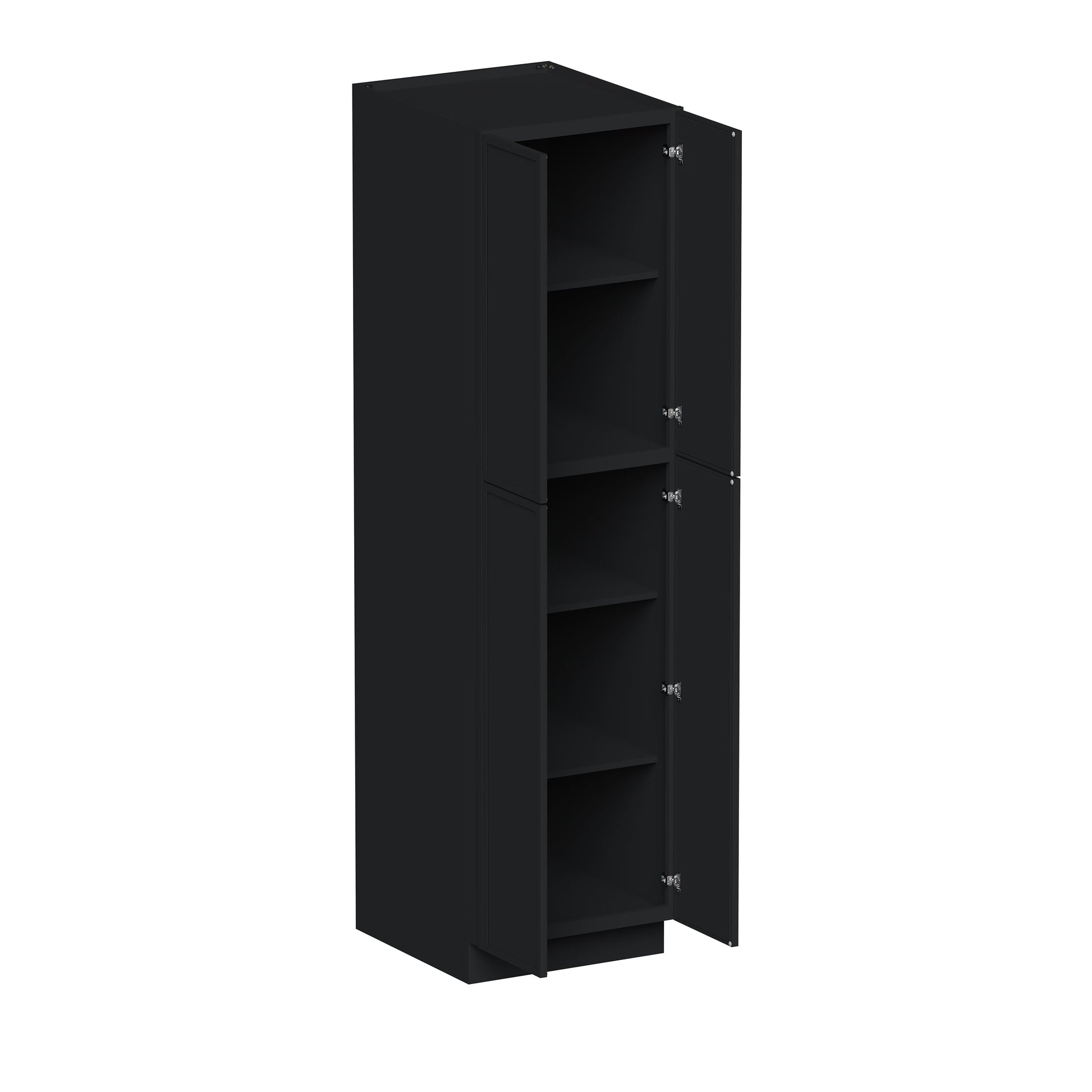 Slim Ebony Black Shaker RTA 24"/30"W x 84"/90"/96"H x 27"D 6-Size Tall Pantry Cabinet with 4 Doors and Shelves