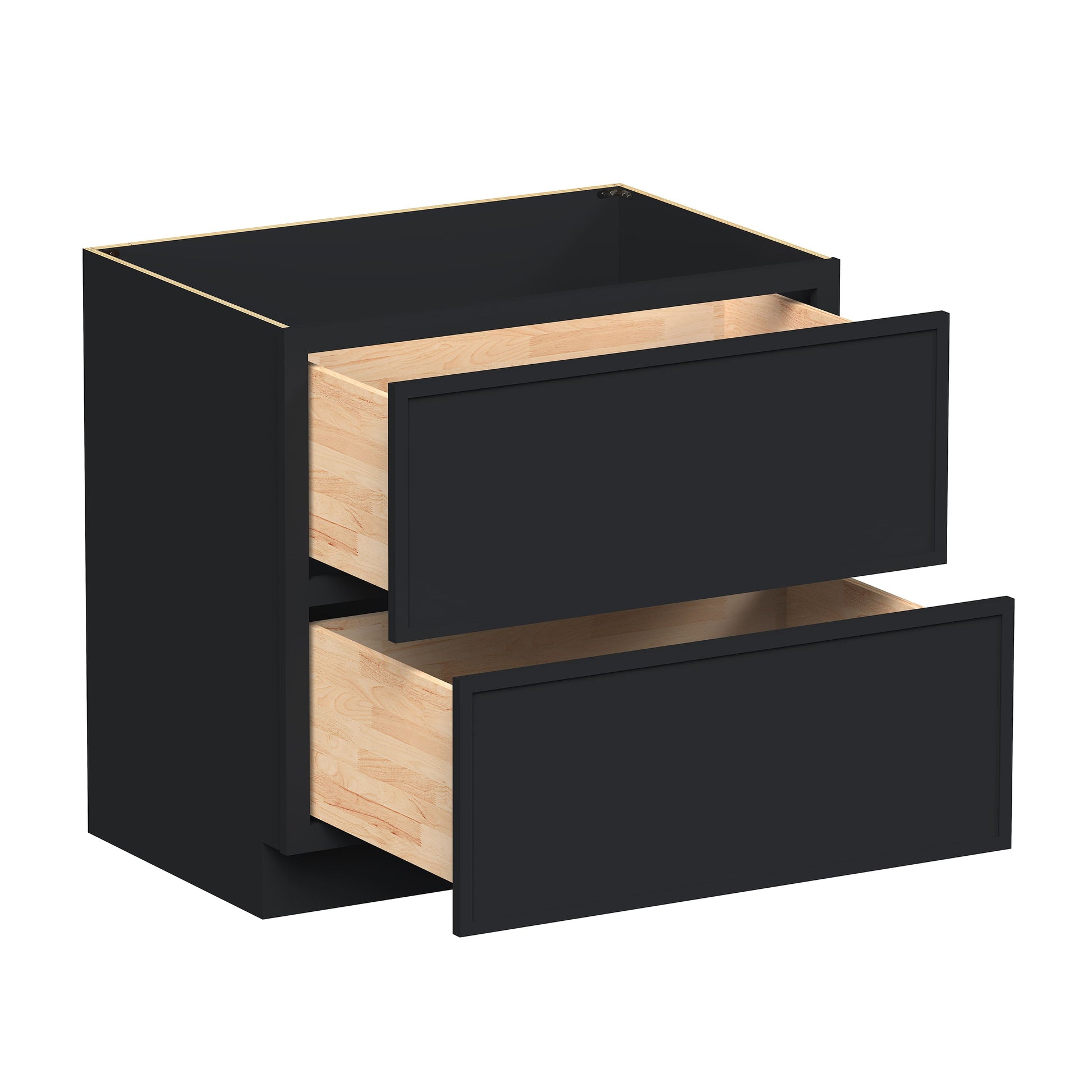 Slim Ebony Black Shaker RTA 30"/33"/36"W x 34.5"H x 24"D Drawer Base Cabinet with 2 Drawers