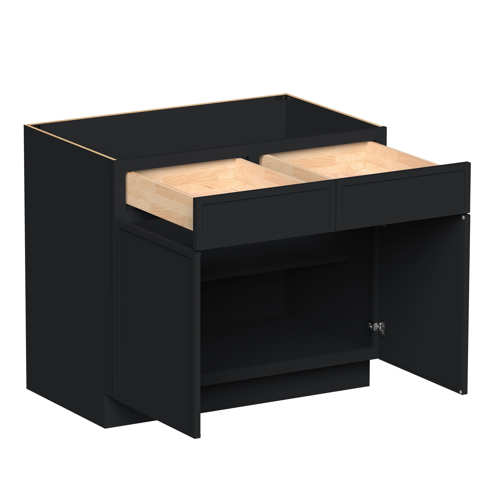 Slim Ebony Black Shaker RTA 33"/36"/39"/42"W x 34.5"H x 24"D Standard Base Cabinet with 2 Drawers and 2 Doors