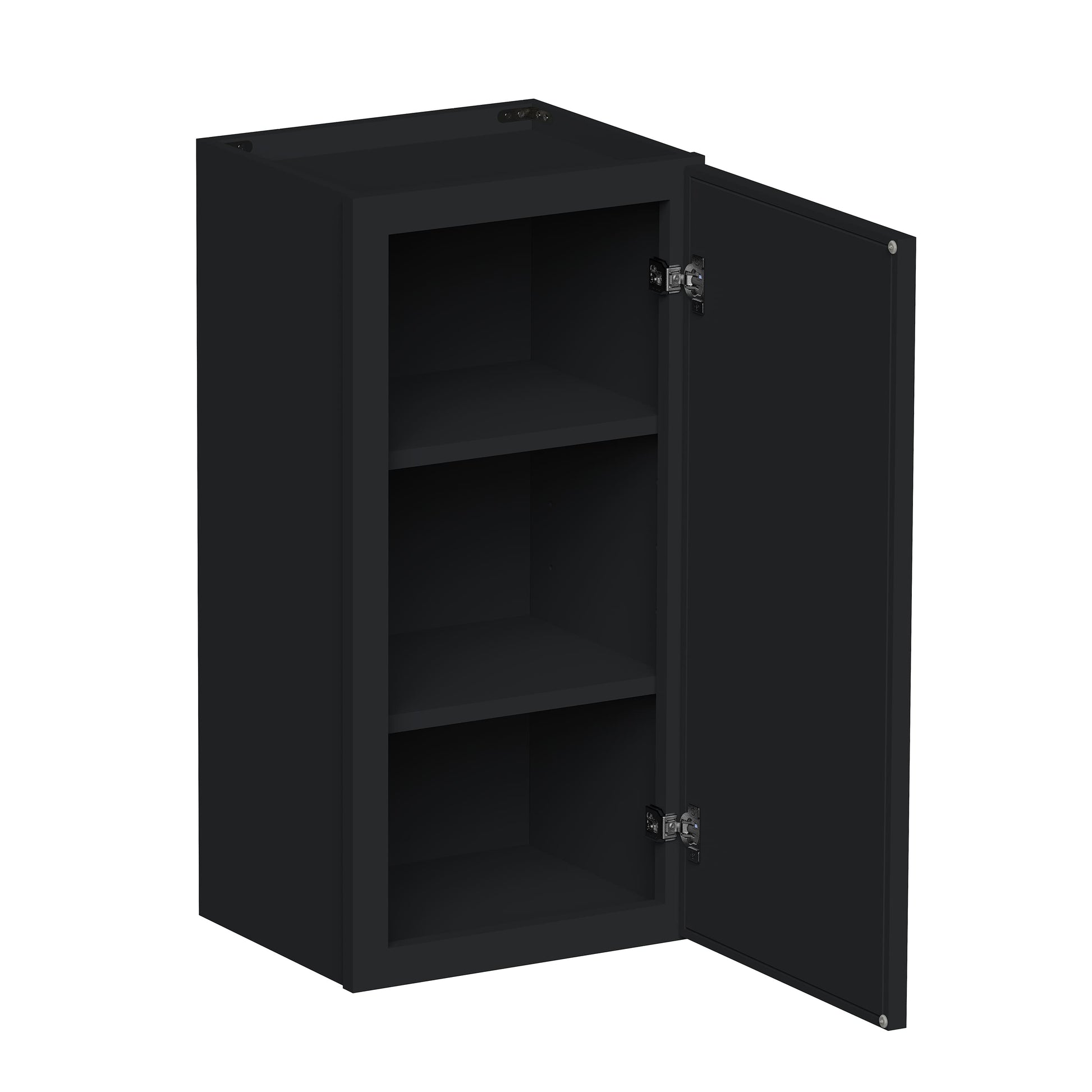 Slim Ebony Black Shaker RTA 9"-21"W x 30"/36"/42"H x 12"D 15-Size Single Door Standard Wall Cabinet