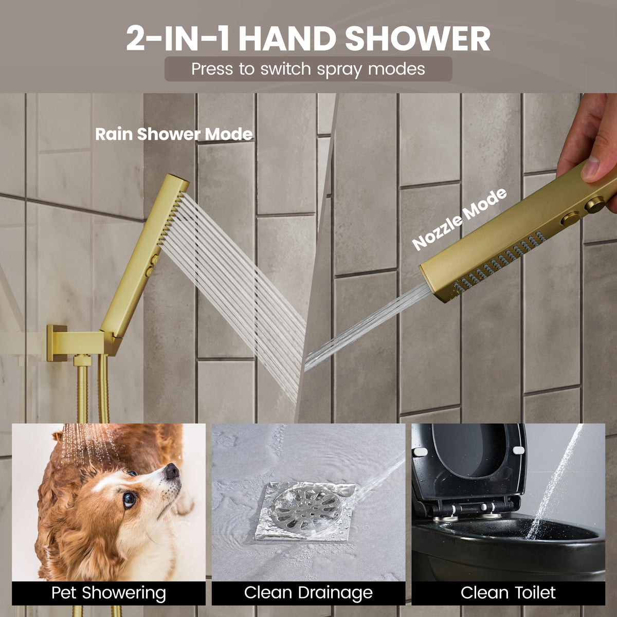 8" Wall-Mounted Concealed Shower System with Foldable Rainfall Shower Head & Handheld Sprayer