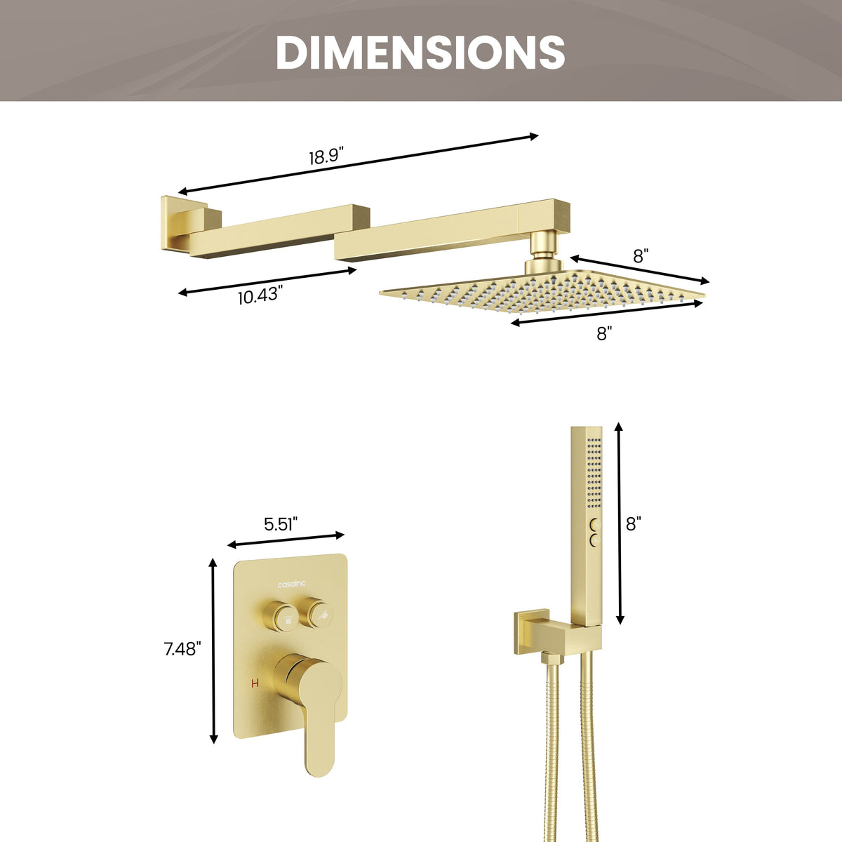 8" Wall-Mounted Concealed Shower System with Foldable Rainfall Shower Head & Handheld Sprayer