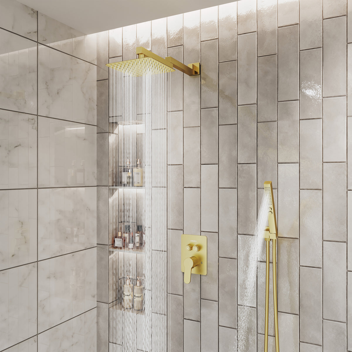 8" Wall-Mounted Concealed Shower System with Foldable Rainfall Shower Head & Handheld Sprayer
