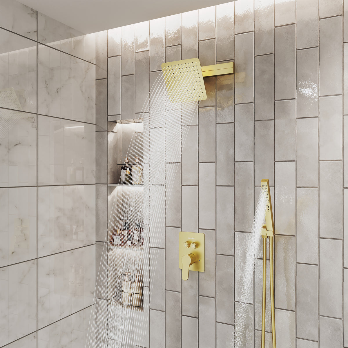 8" Wall-Mounted Concealed Shower System with Foldable Rainfall Shower Head & Handheld Sprayer