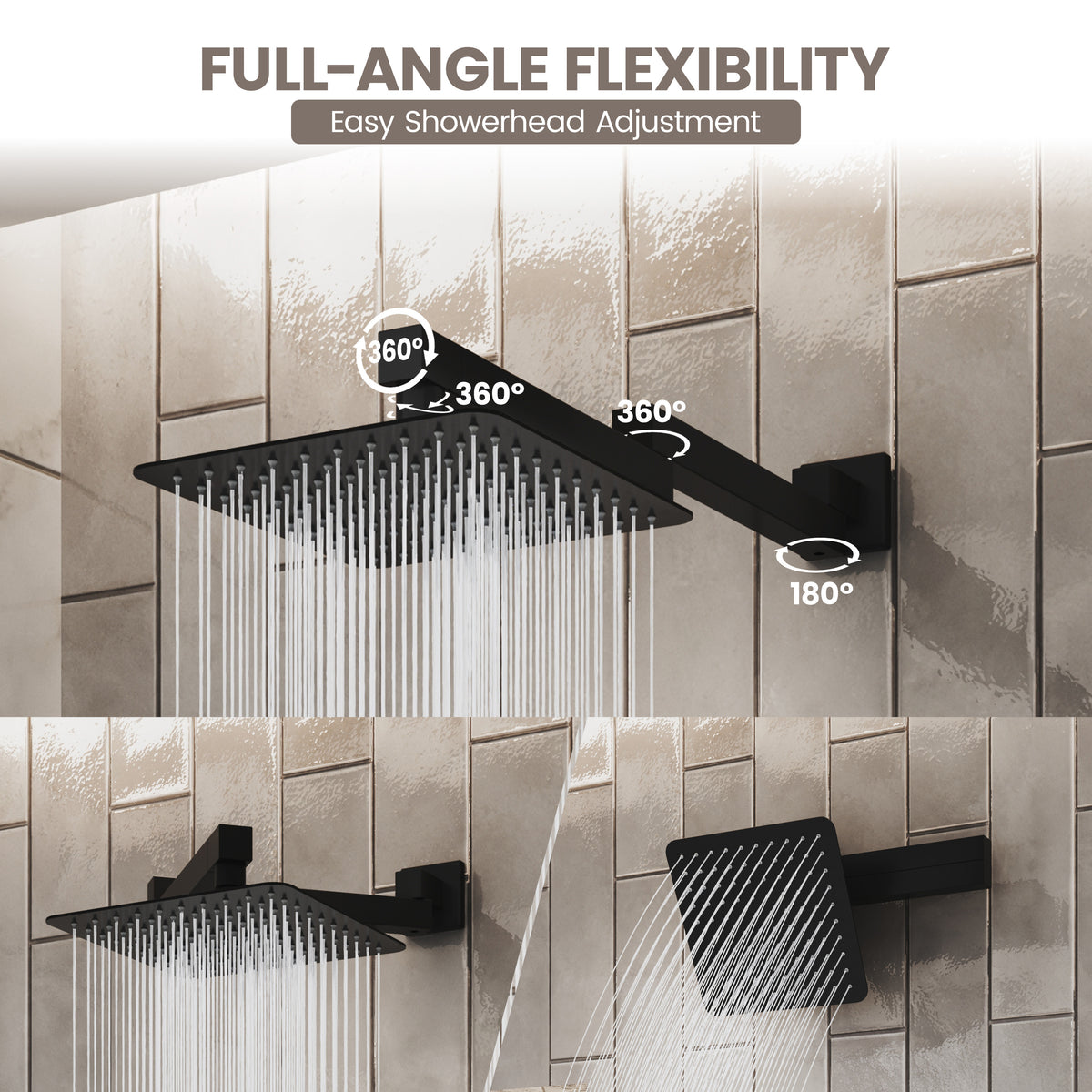 8" Wall-Mounted Concealed Shower System with Foldable Rainfall Shower Head & Handheld Sprayer