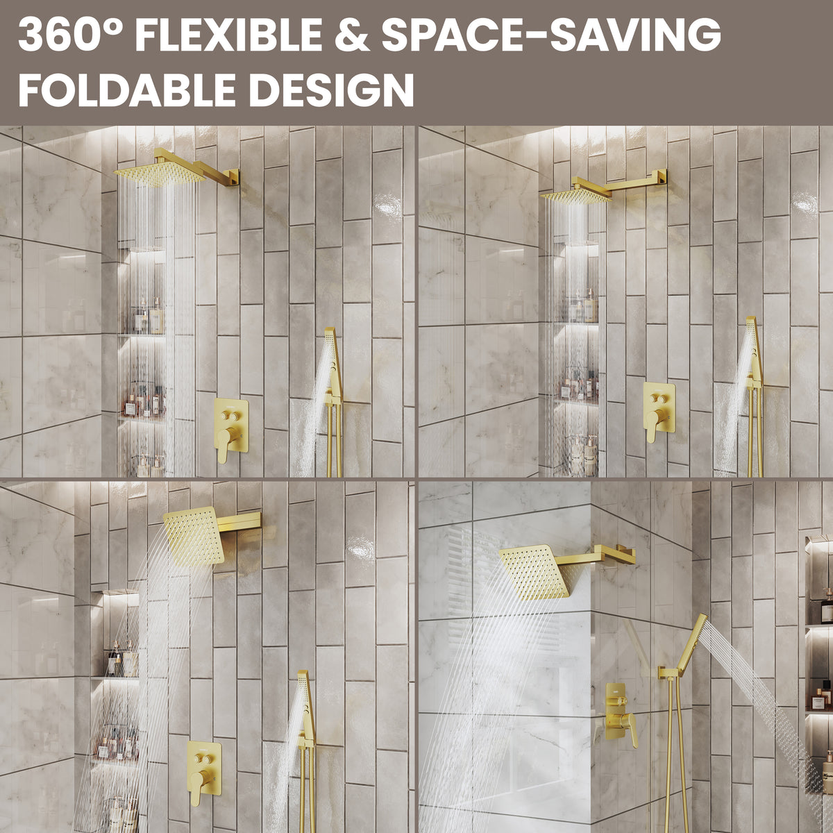8" Wall-Mounted Concealed Shower System with Foldable Rainfall Shower Head & Handheld Sprayer