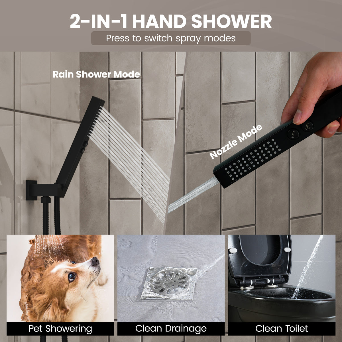 8" Wall-Mounted Concealed Shower System with Foldable Rainfall Shower Head & Handheld Sprayer