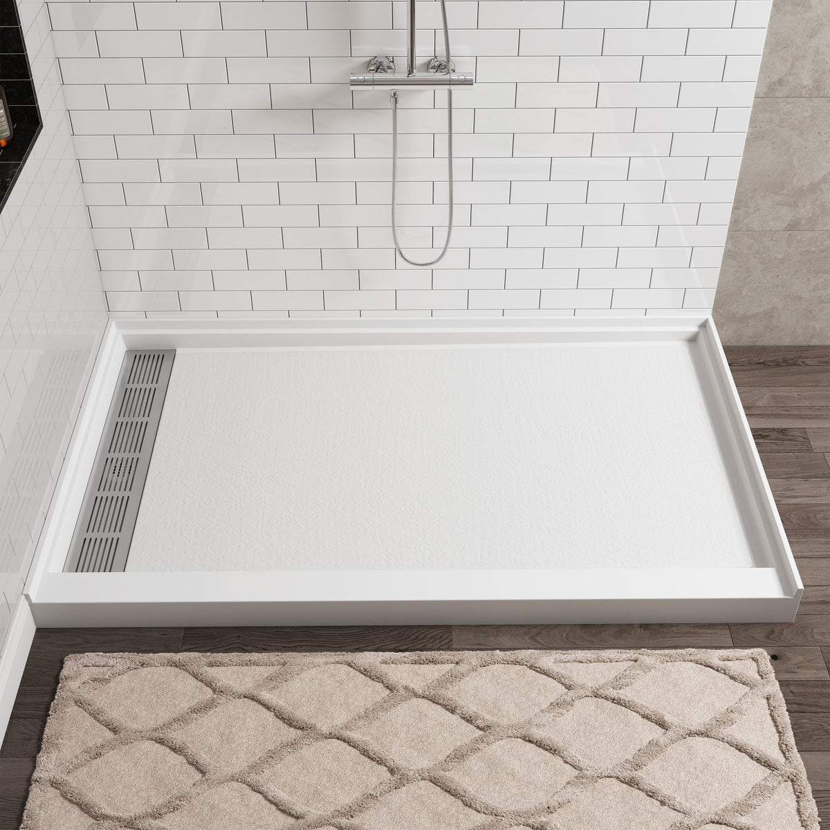 Cultured Marble Solid Surface Shower Base with Anti-Slip Textured Floor for Modern Bathrooms