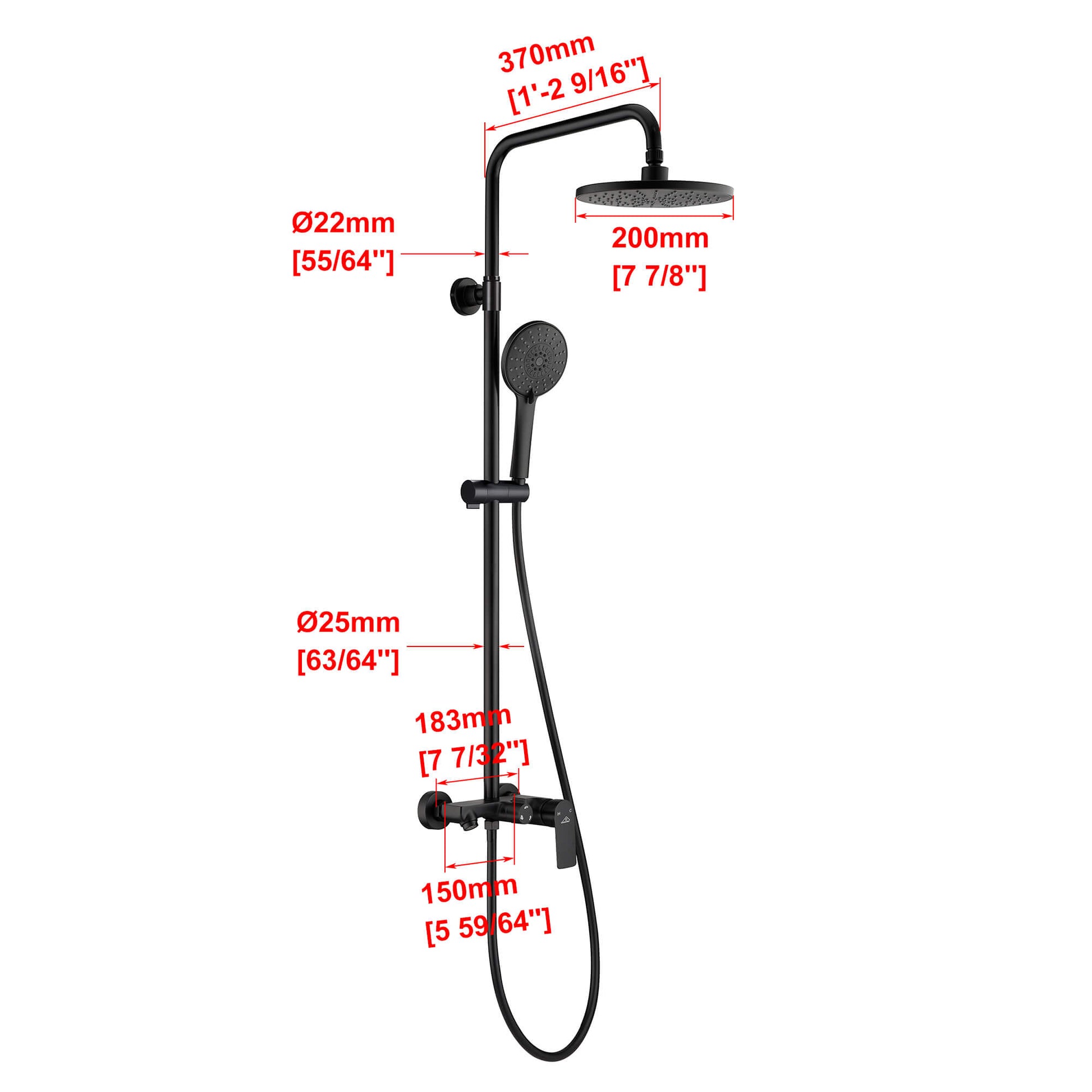 Casainc Matte Black Finish Sliding Shower Bar System