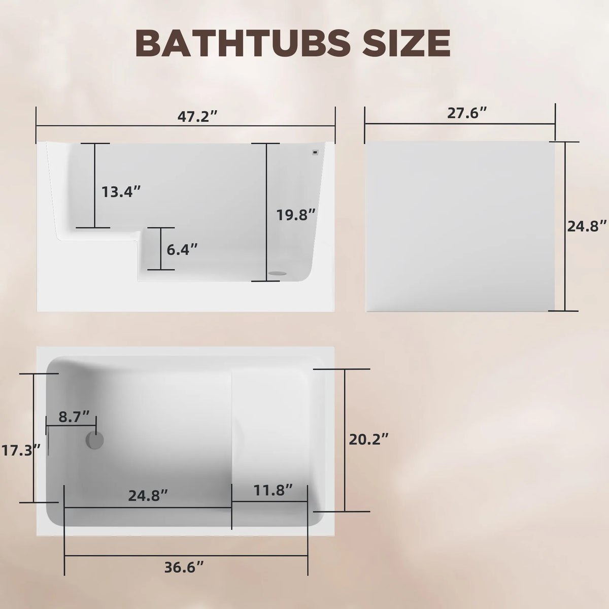 47" Gloss White Acrylic Freestanding Bathtub with Optional Built-In Seat, Chrome Overflow and Pop-Up Drain