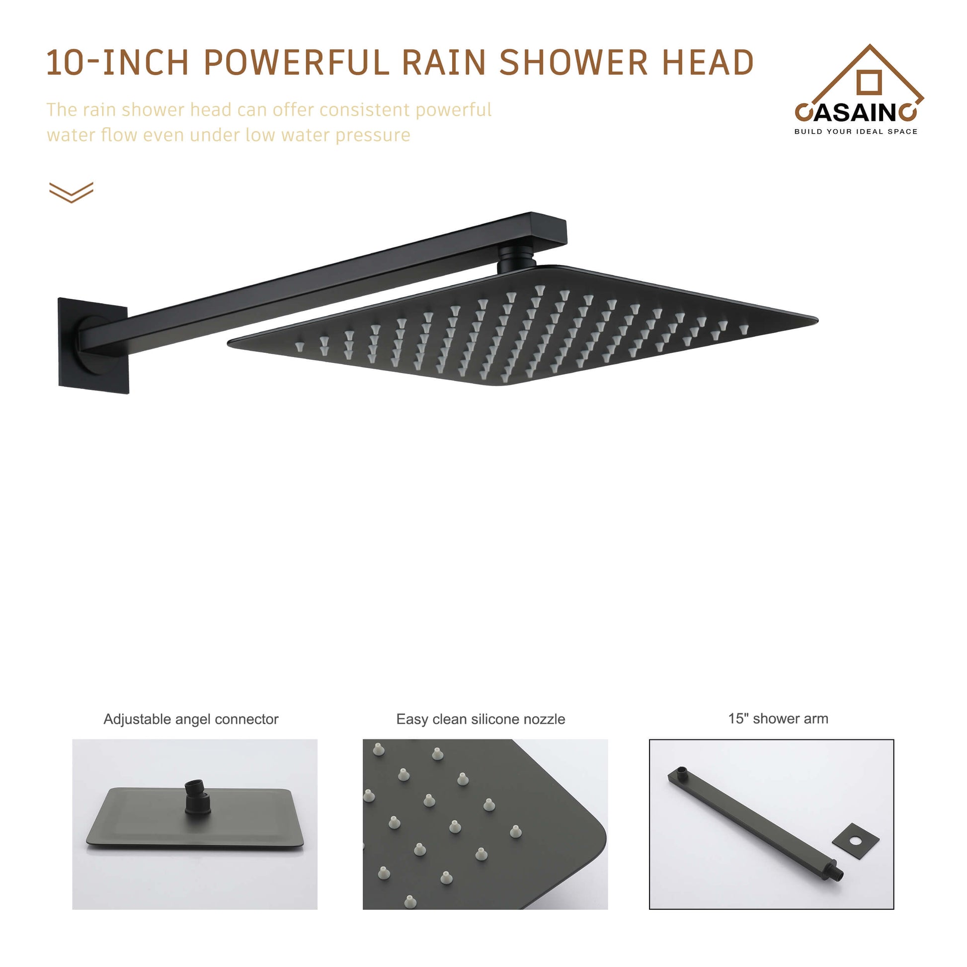 CASAINC Matte Black Wall Mounted Bathroom Shower Faucet Set