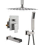 Ceiling Mount Shower System with Tub Spout and Rain Showerhead, Brushed Nickel Ceiling Shower Great for Gentle Rain-Like Water Flow