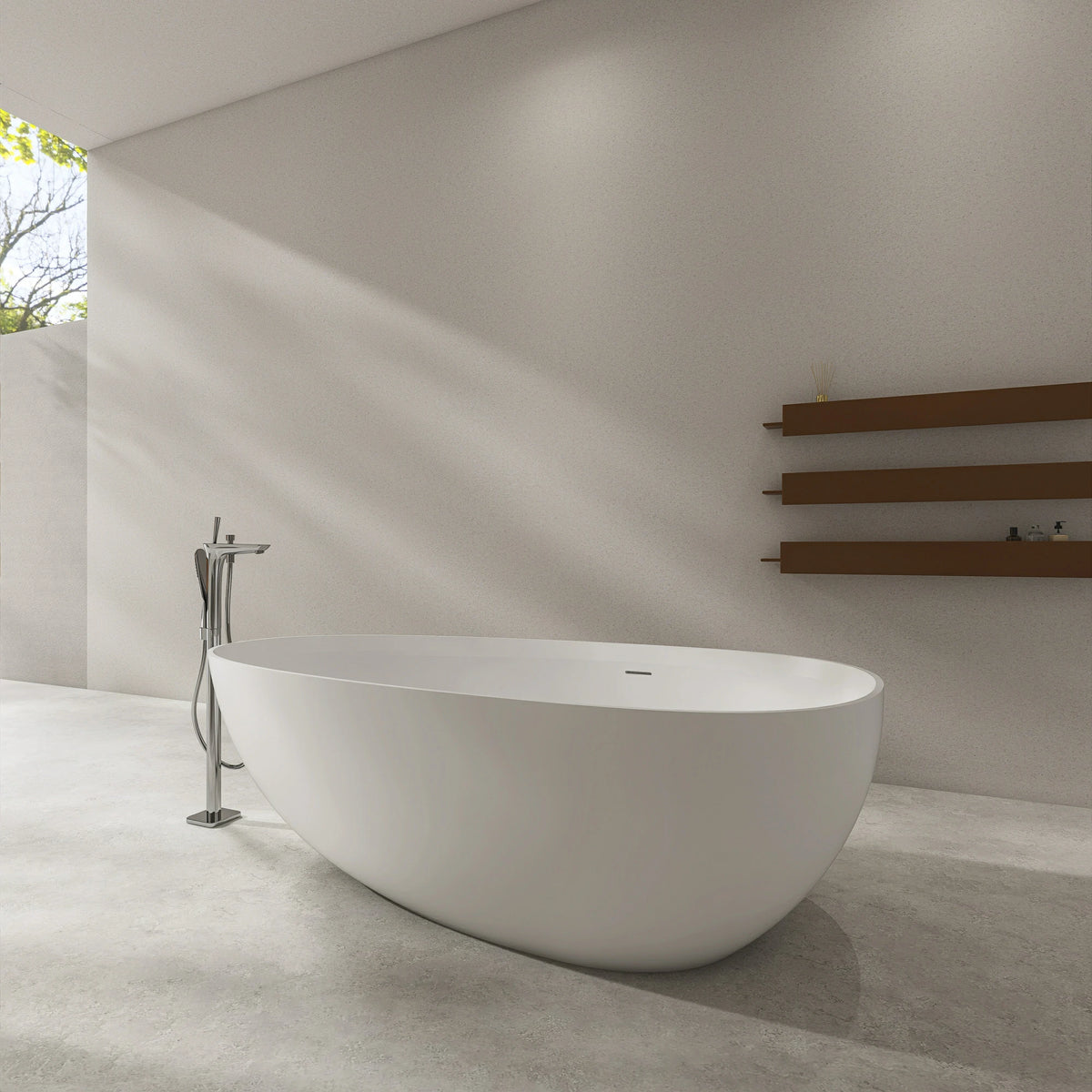 71" Matte White Artificial Stone Solid Surface Freestanding Bathtub