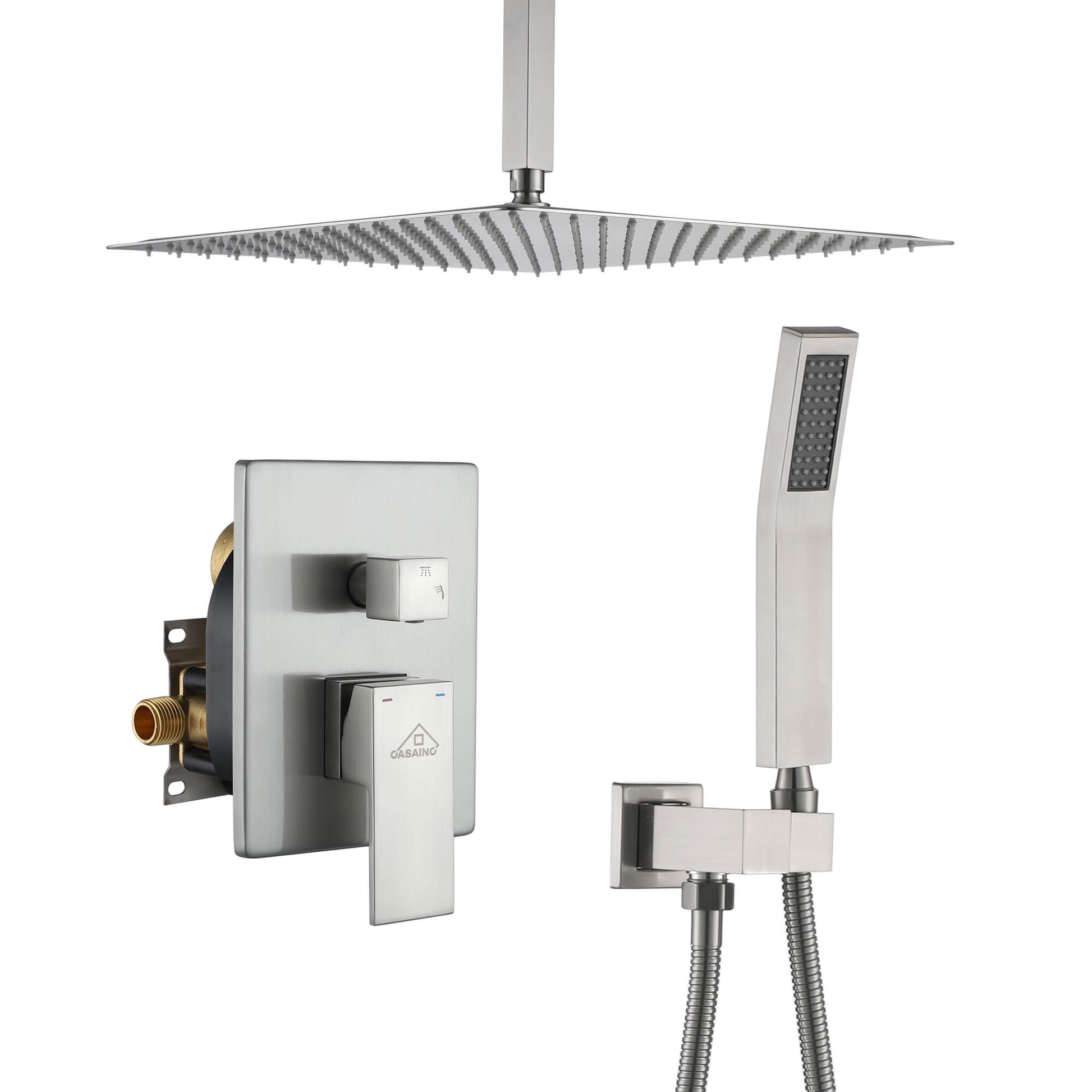 CASAINC 2-Function Shower System with Handheld Shower in Brushed Nickel/Matte Black