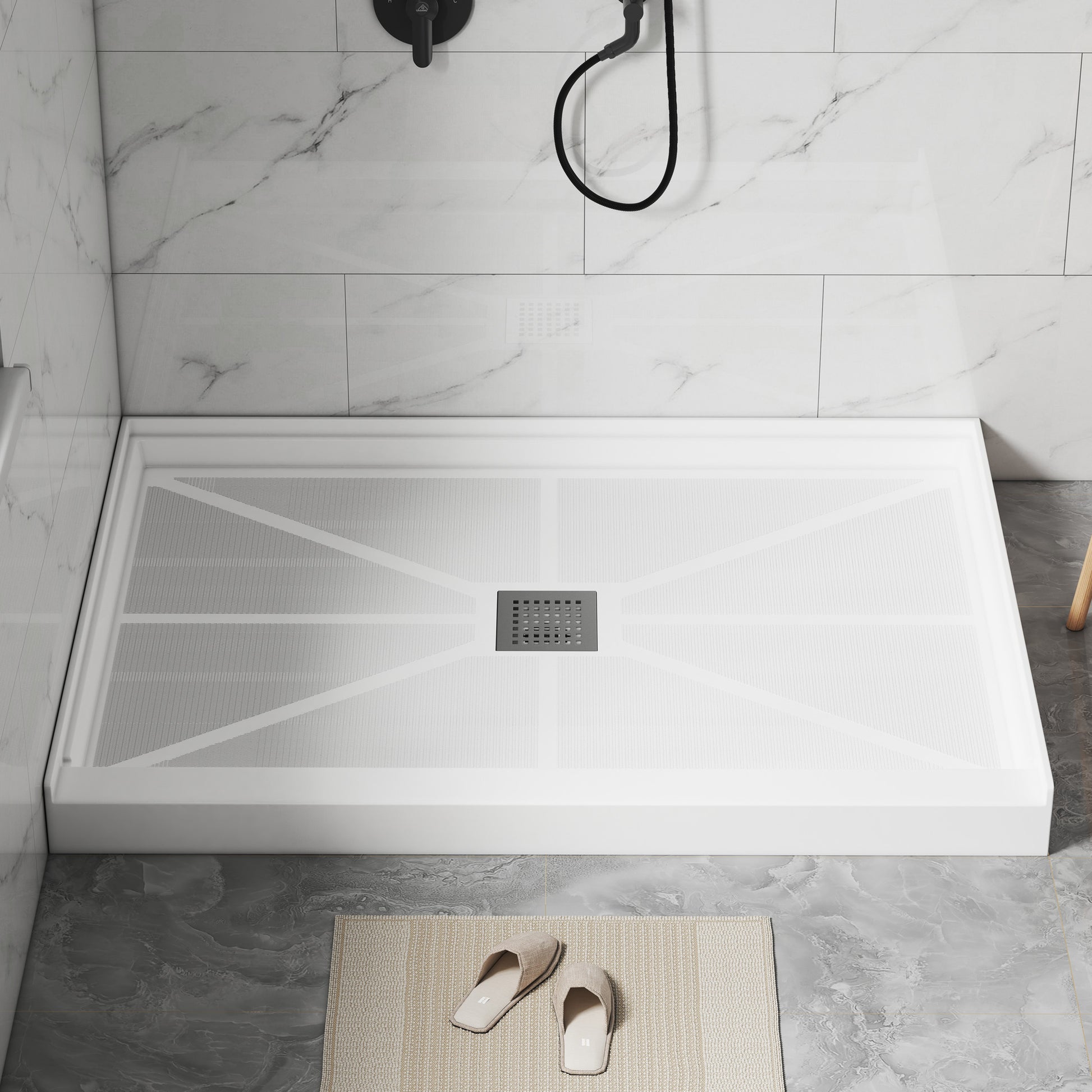 Rectangle Solid Surface White Shower Pan Base with Center Drain