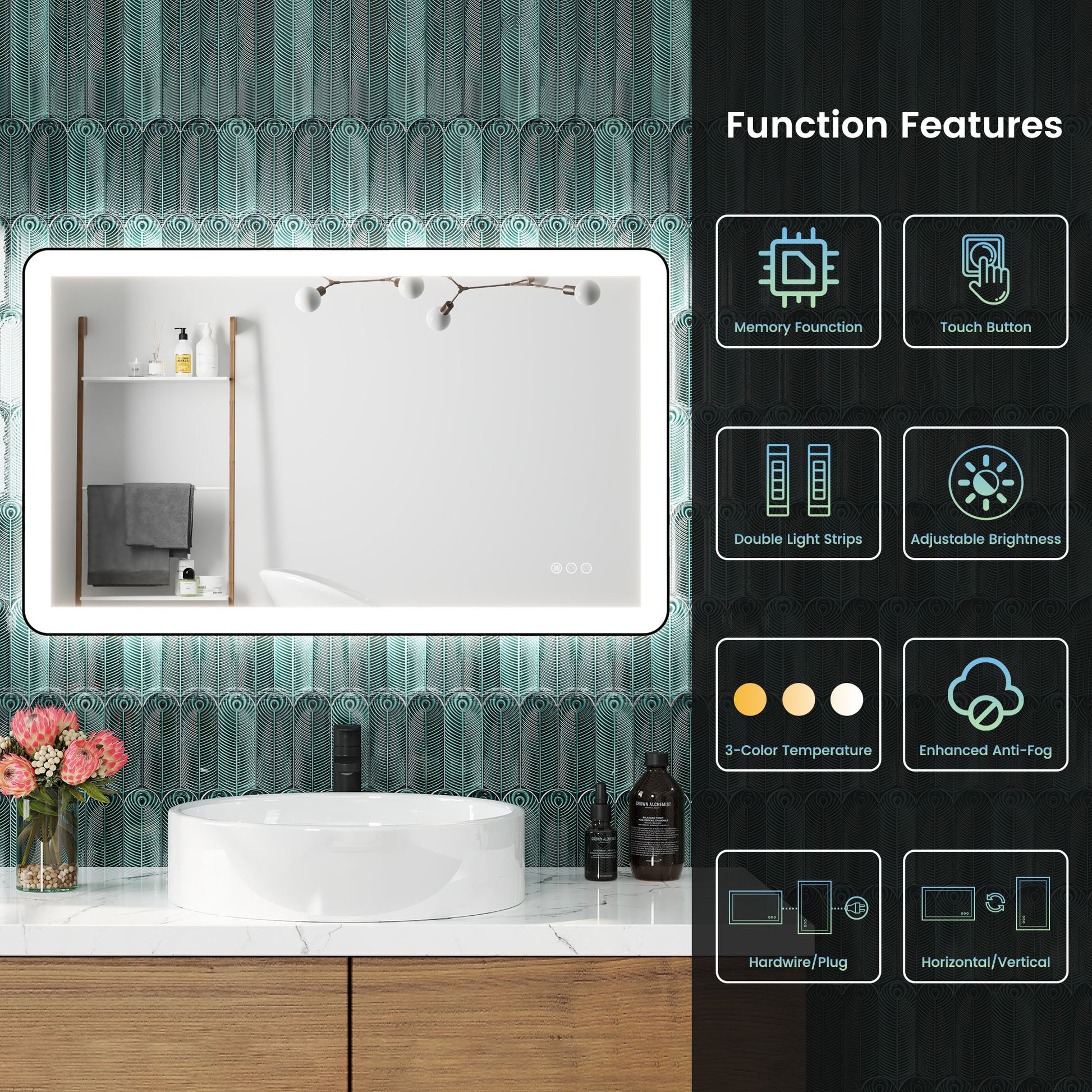 Anti-Fog LED Bathroom Mirror with Aluminum Frame