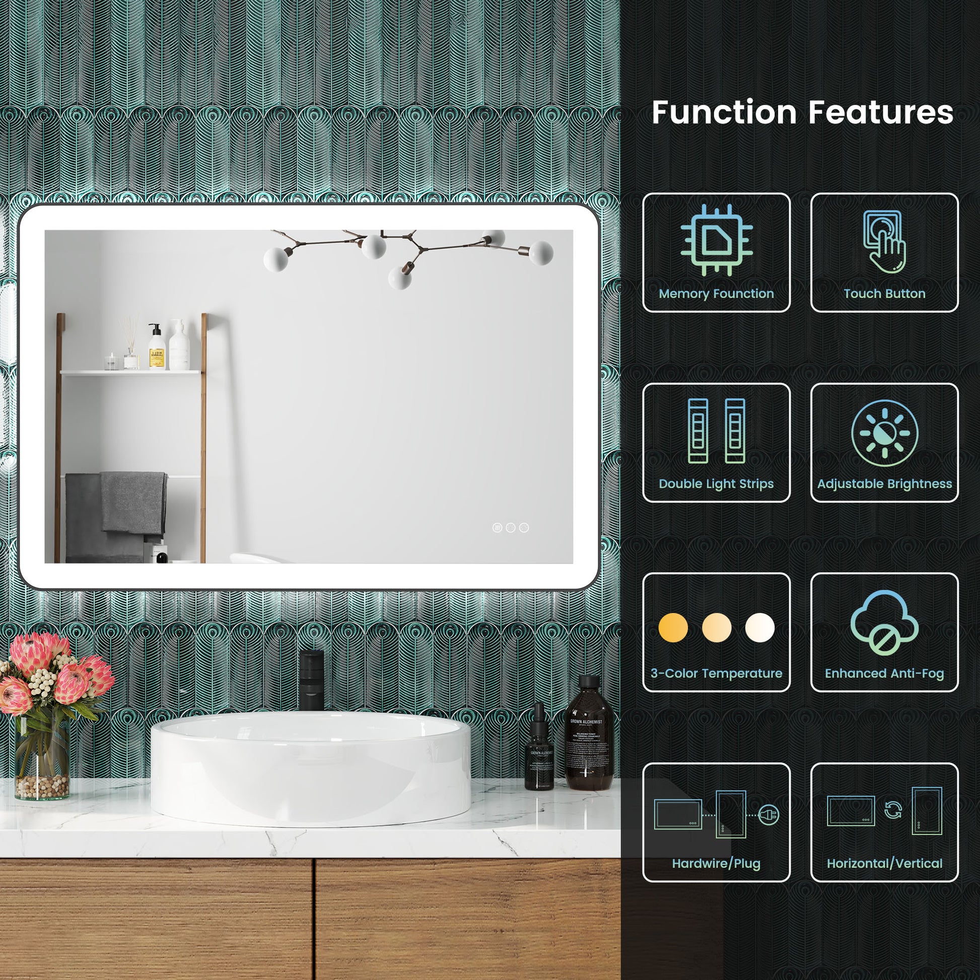 Anti-Fog LED Bathroom Mirror with Aluminum Frame