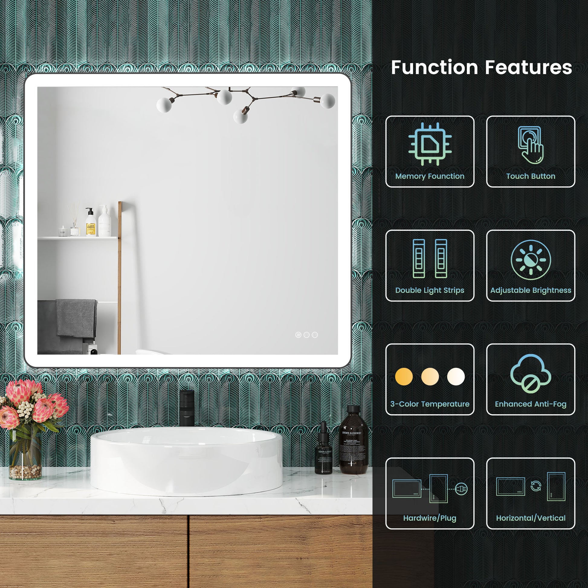 Anti-Fog LED Bathroom Mirror with Aluminum Frame