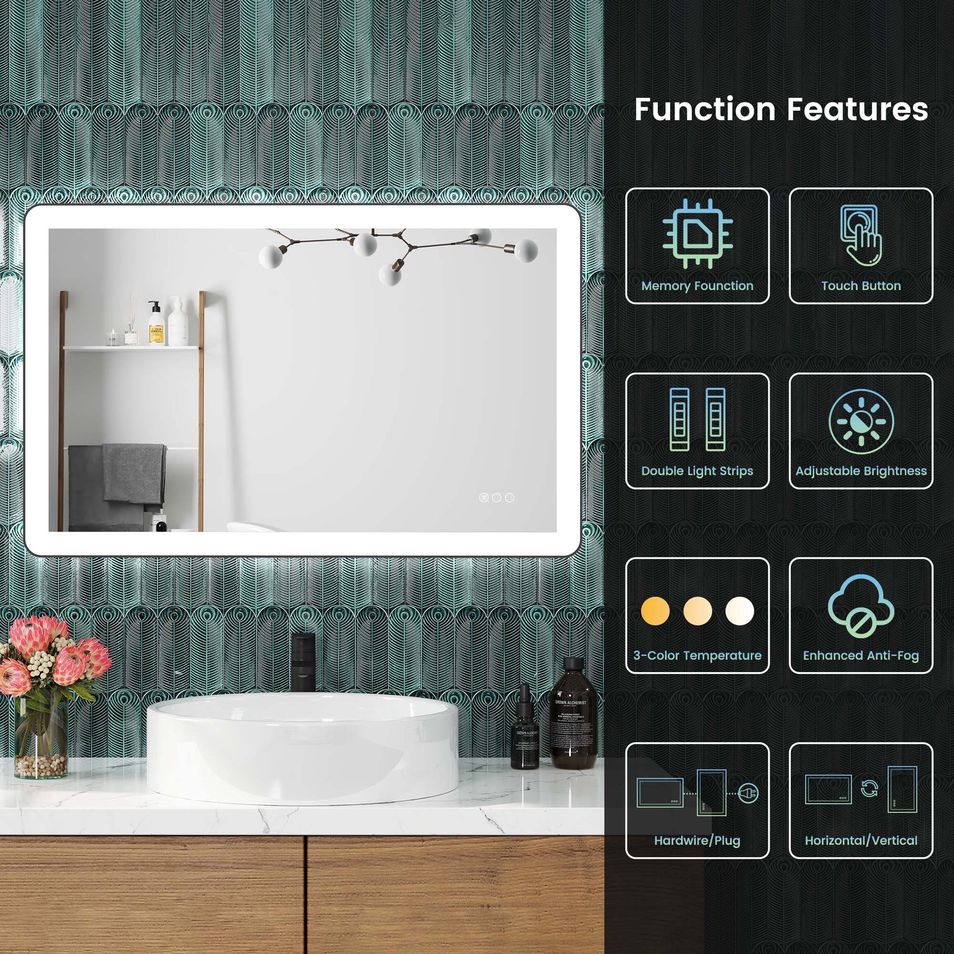 Anti-Fog LED Bathroom Mirror with Aluminum Frame