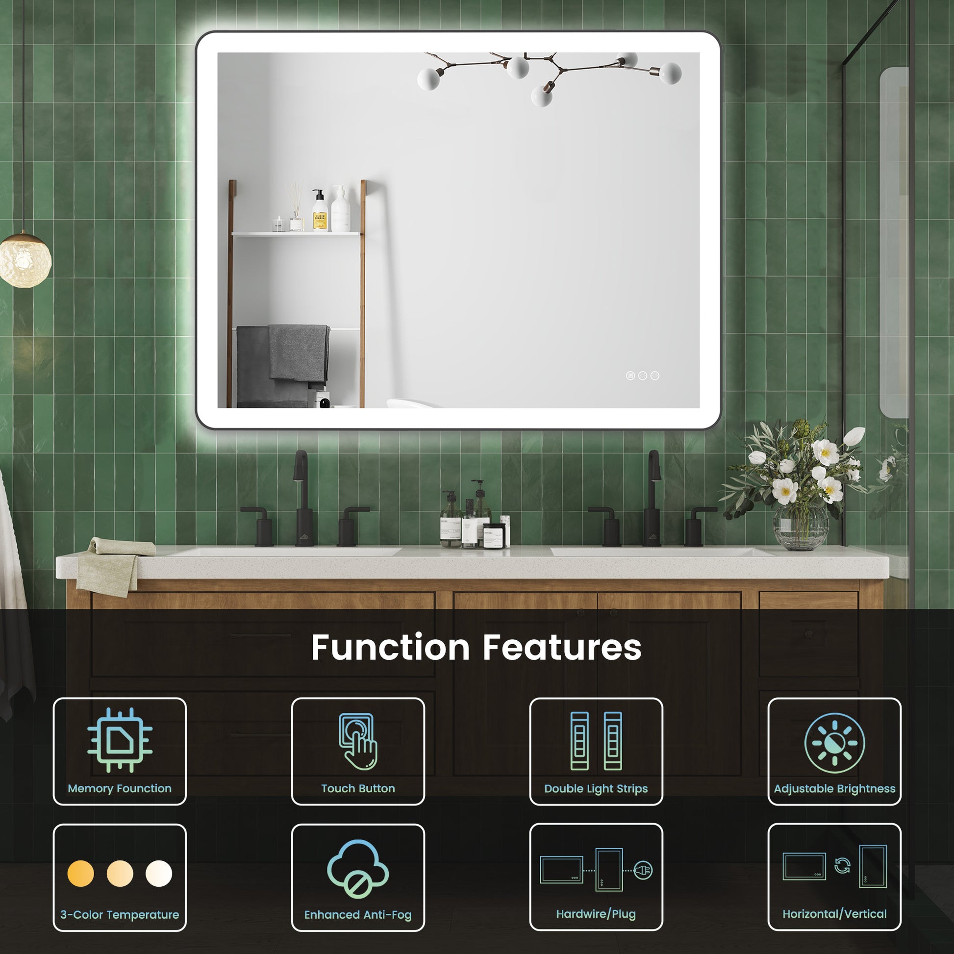 Anti-Fog LED Bathroom Mirror with Aluminum Frame