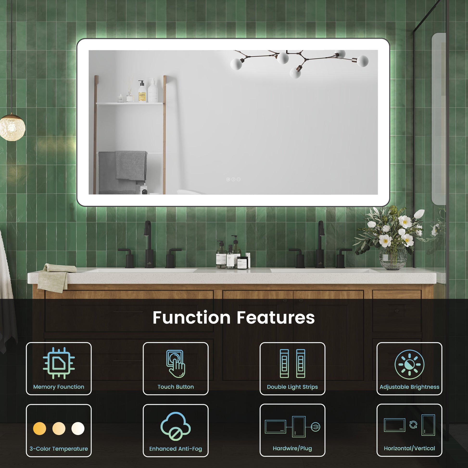 Anti-Fog LED Bathroom Mirror with Aluminum Frame